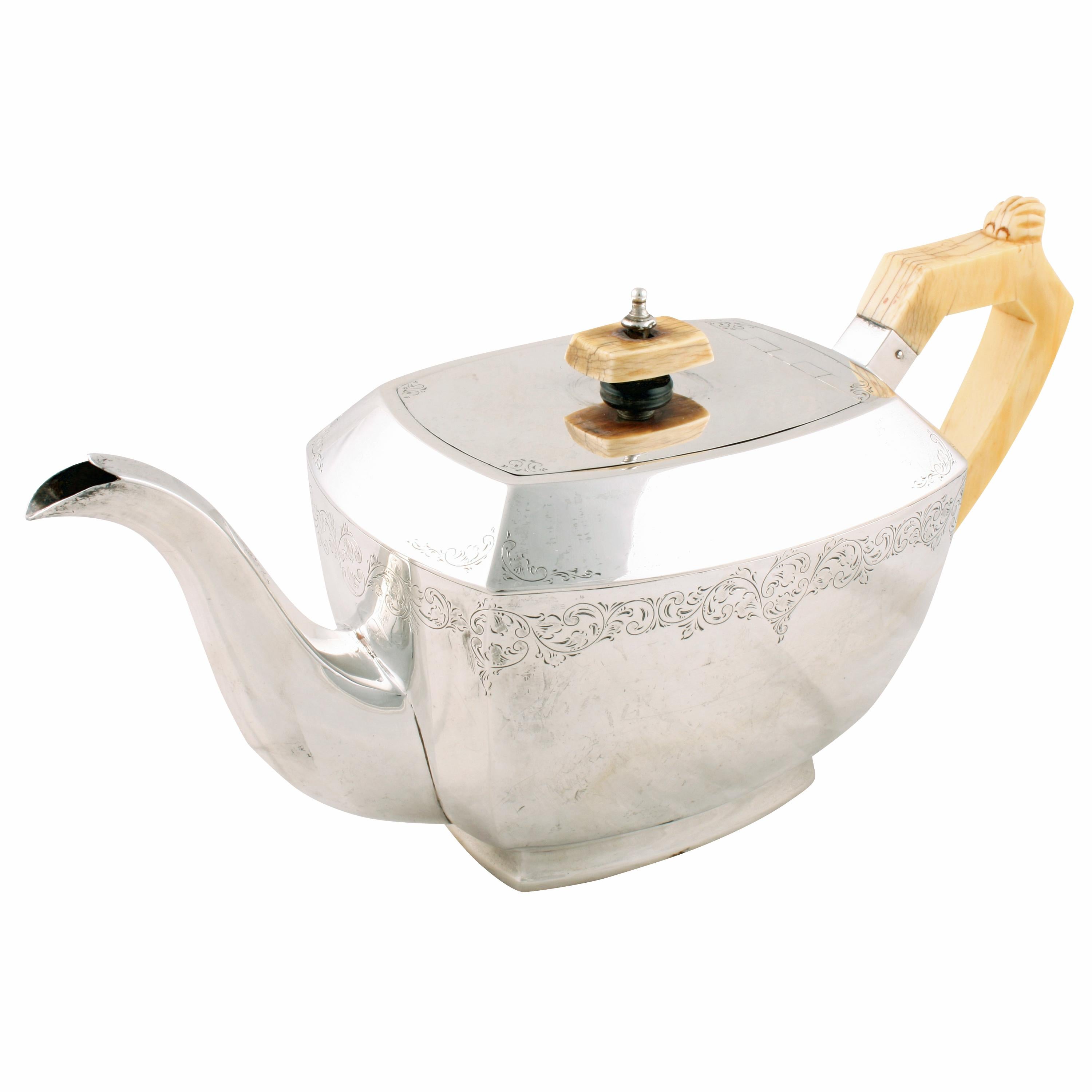 George VI Art Deco Sterling Silver Teapot For Sale