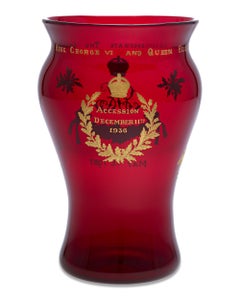 George VI Commemorative Ruby Glass Vase
