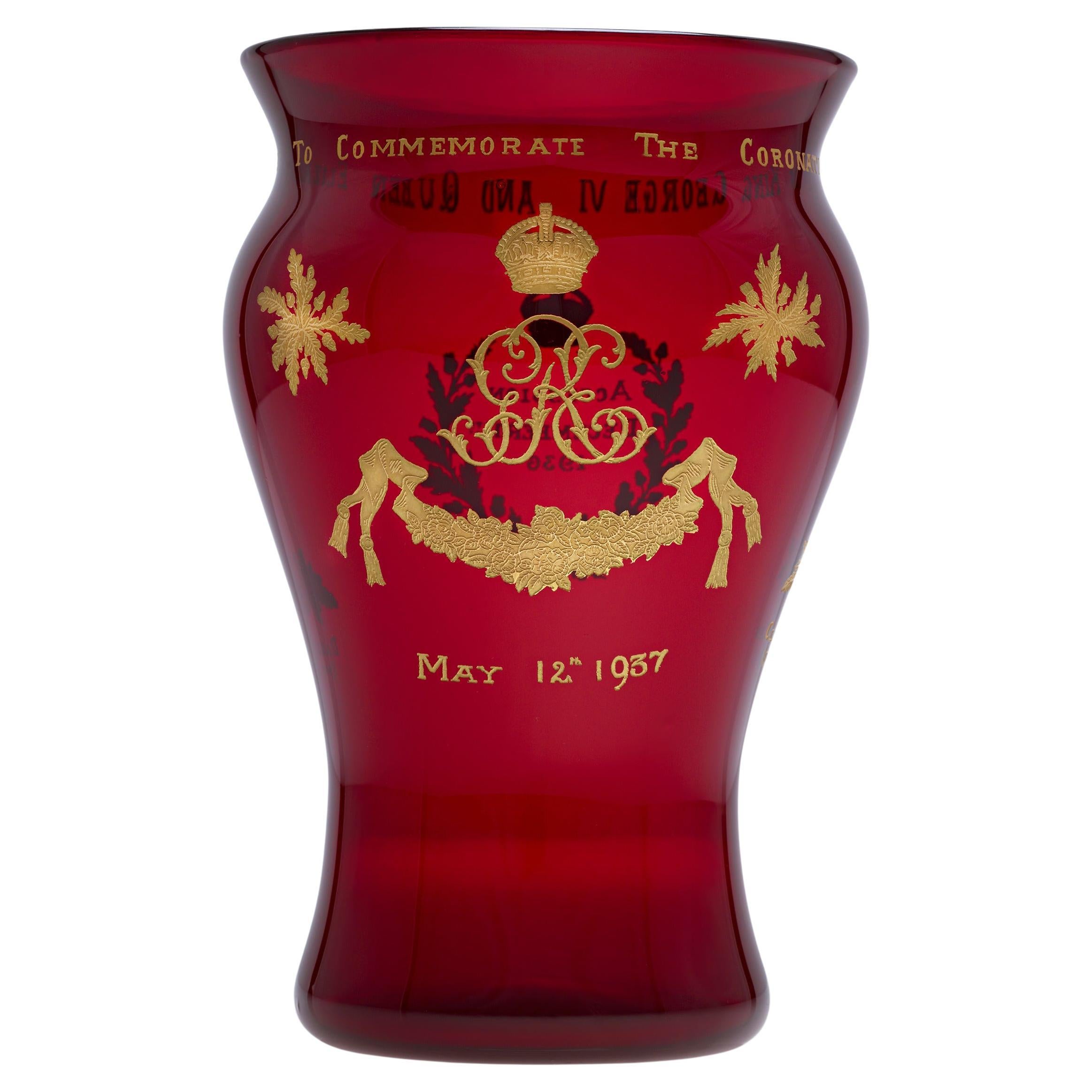 George VI Commemorative Ruby Glass Vase For Sale