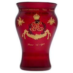 George VI Commemorative Ruby Glass Vase