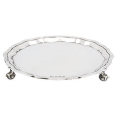 Plateau de Salver/ Plateau à Pieds en Argent Sterling Période George VI par Emile Viner