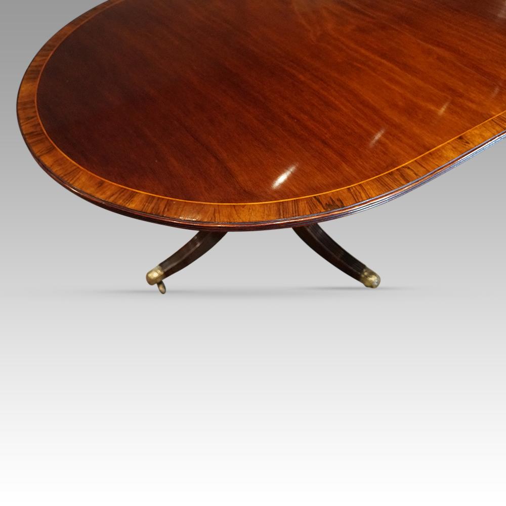  George VI twin pillar cross-banded dining table 
Dining tables of this style have been popular since they were first designed in the late 18th century. Their elegance,  practically, and versatility made these a must for the most important English