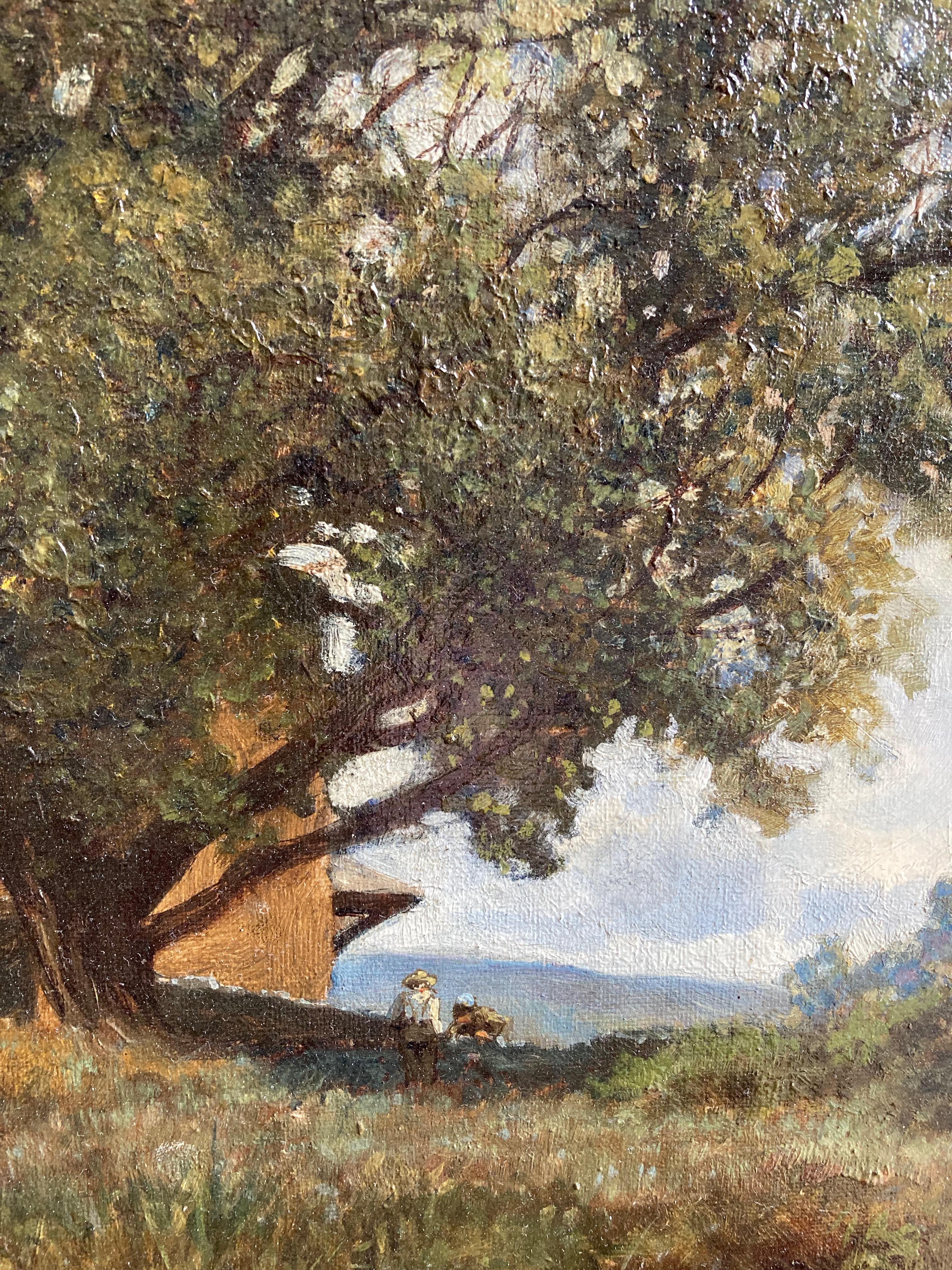 George Vicat Cole, óleo victoriano de Patos junto a un estanque, escena de casa de campo 2
