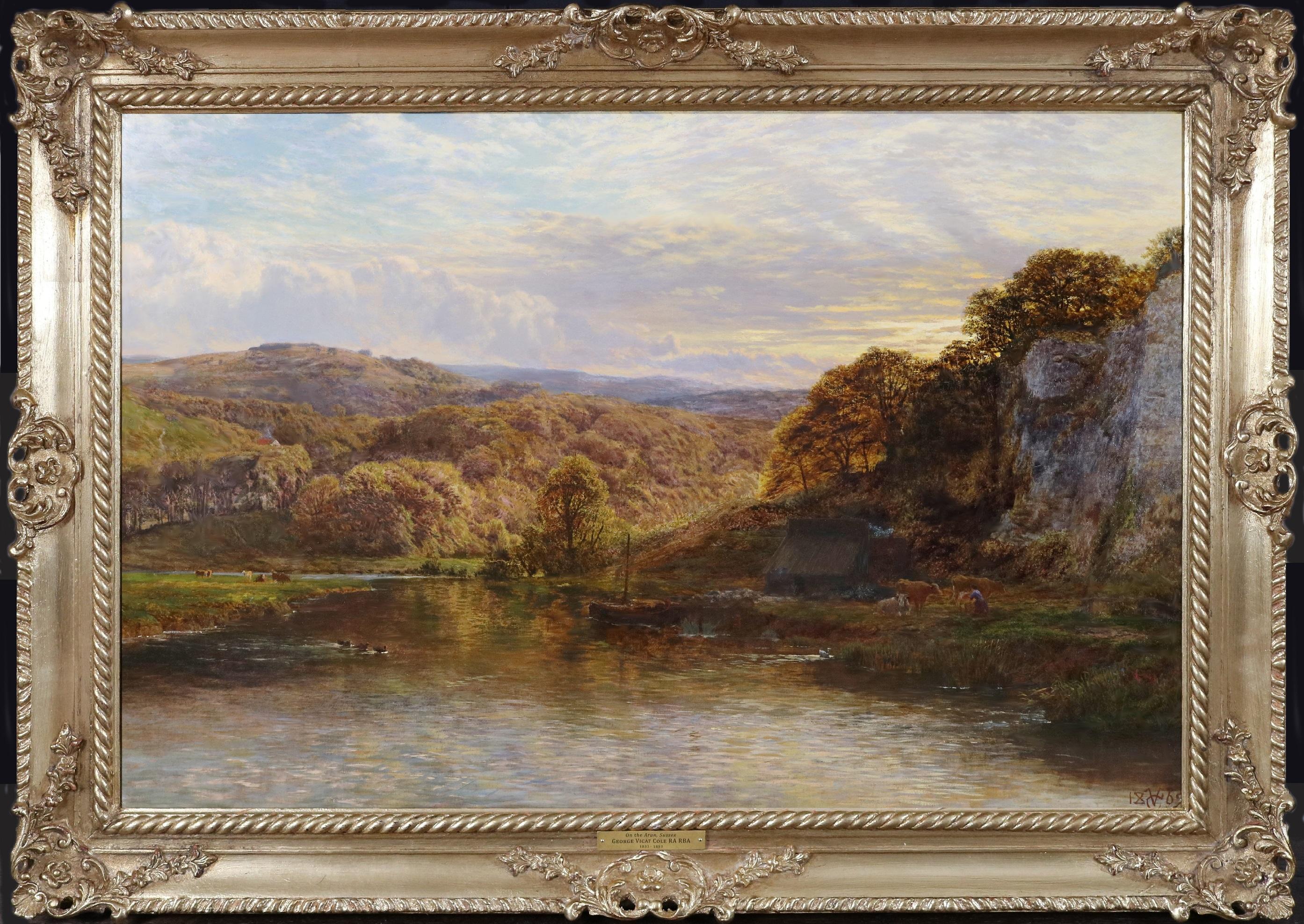 Große feine englische 19. Jahrhundert Ölgemälde von Sussex Sommer Flusslandschaft