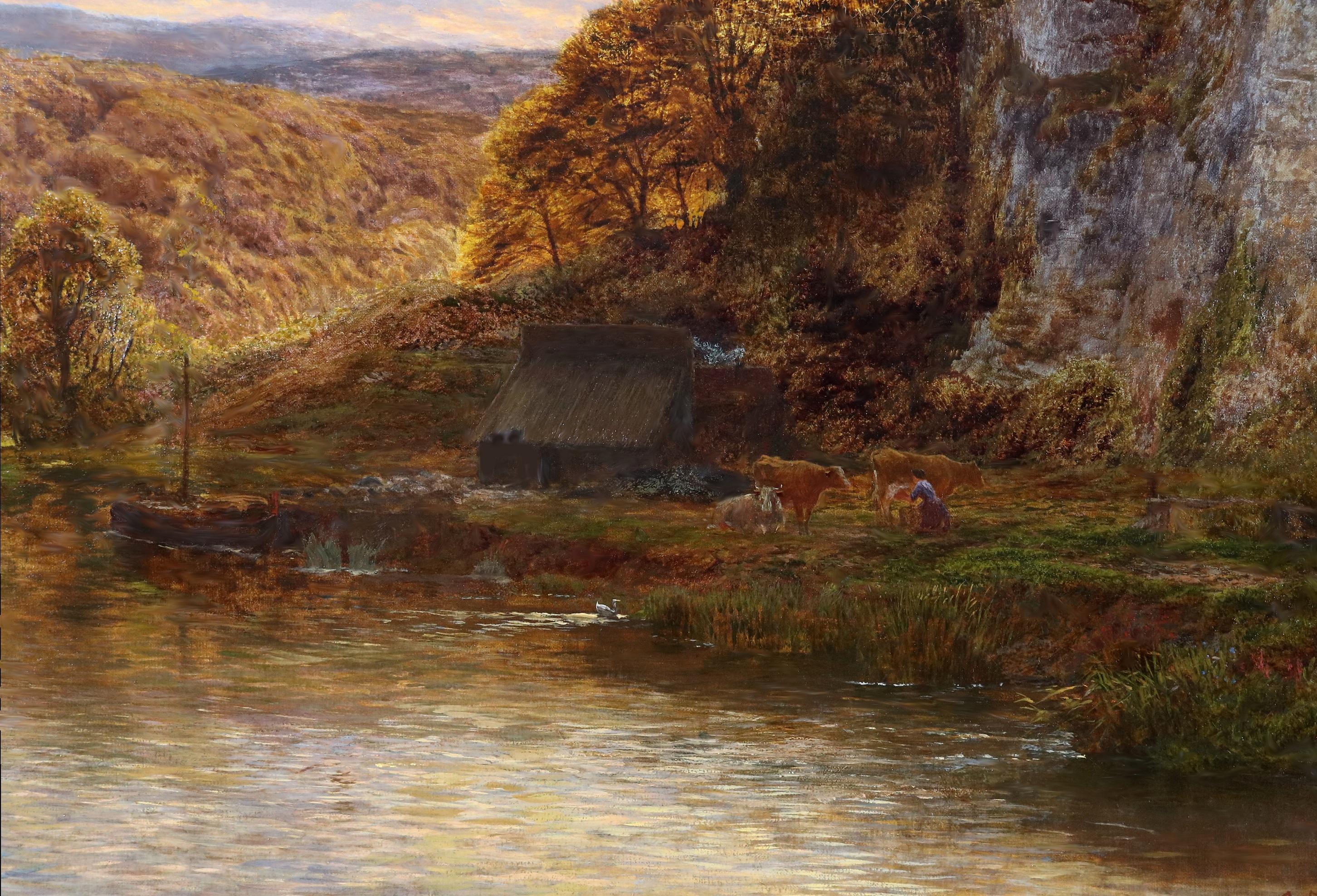 En el Arun, Sussex - Pintura al óleo del siglo XIX Paisaje fluvial inglés de verano 3
