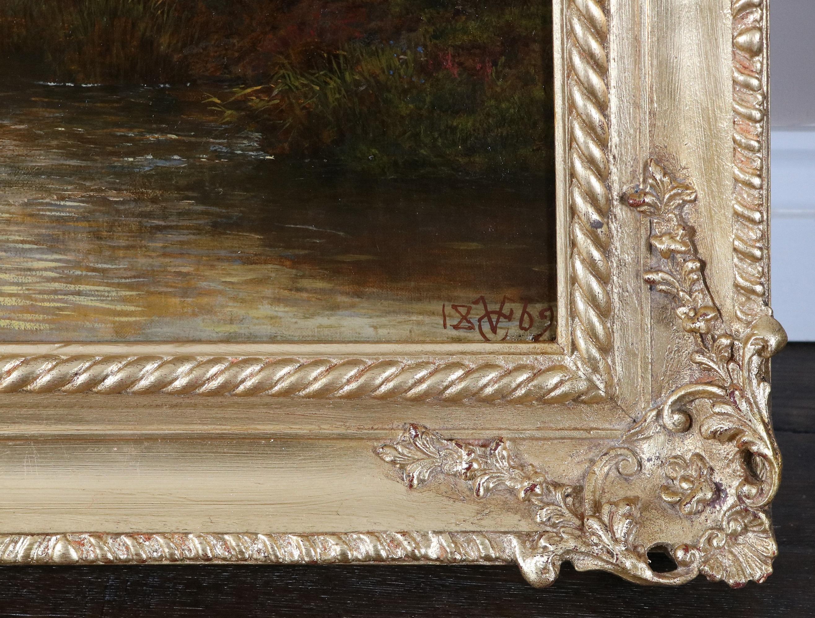 En el río Arun - Gran pintura al óleo de paisaje estival inglés del siglo XIX 6