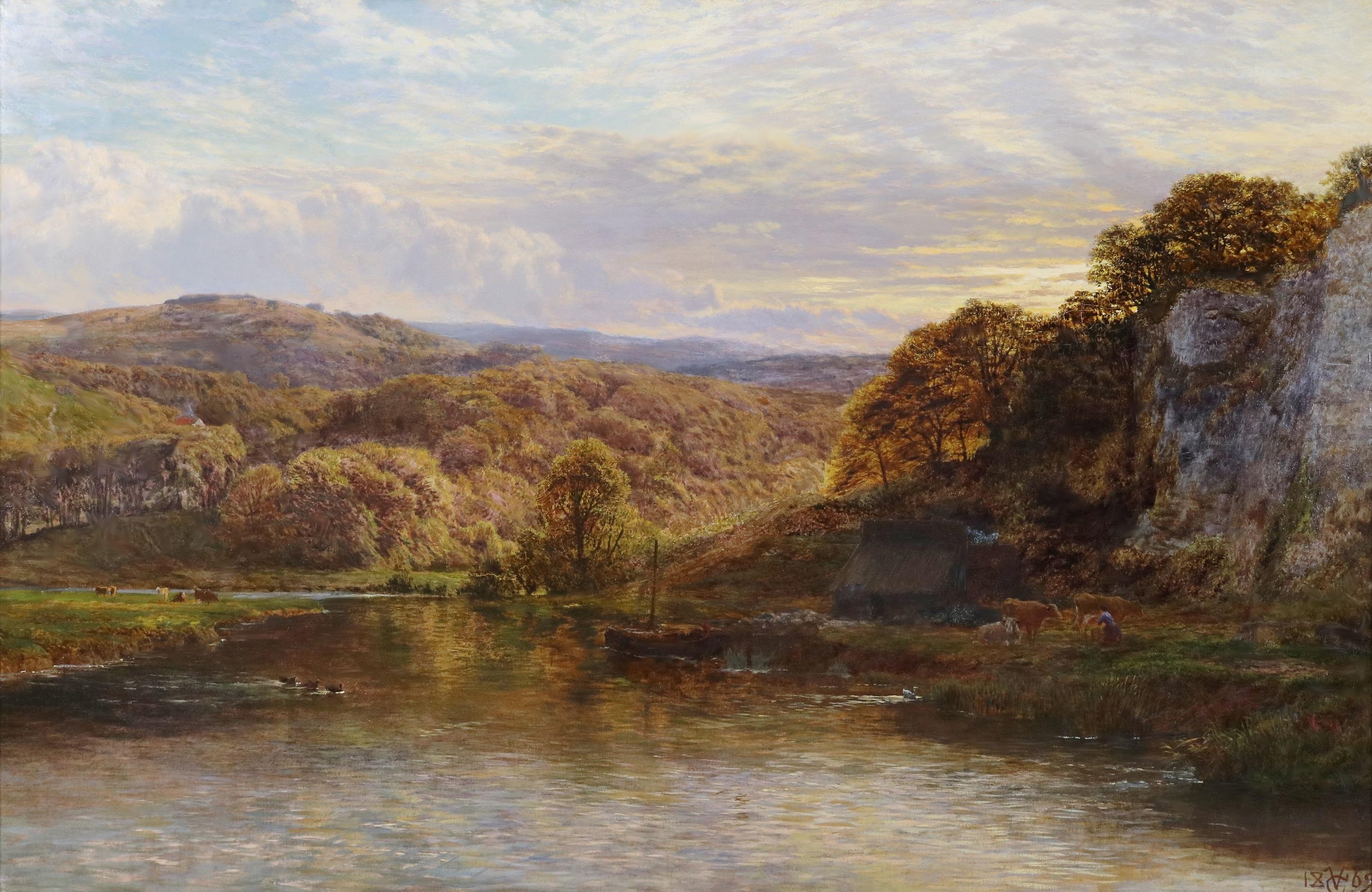En el río Arun - Gran pintura al óleo de paisaje estival inglés del siglo XIX - Painting de George Vicat Cole RA