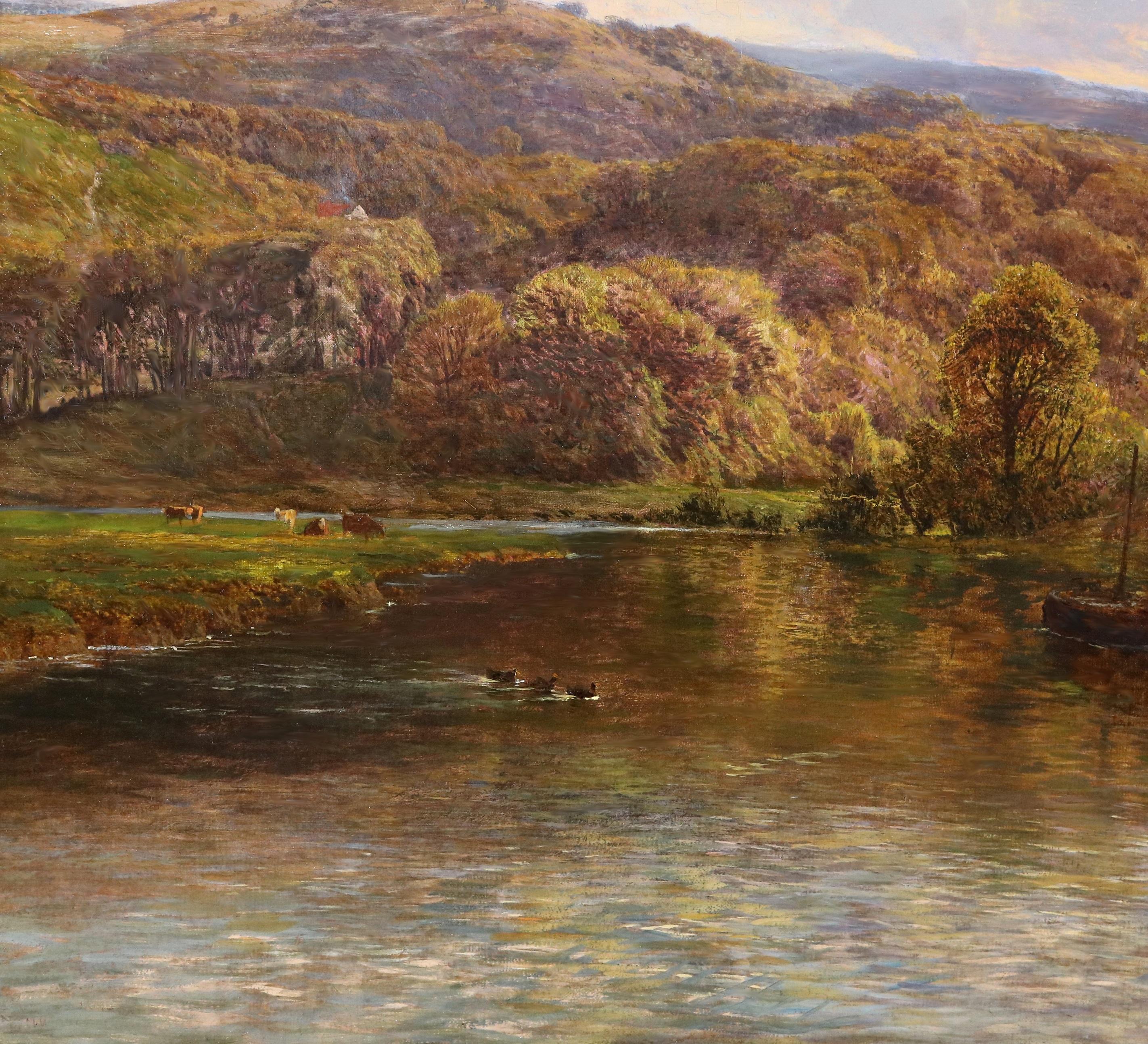 En el río Arun - Gran pintura al óleo de paisaje estival inglés del siglo XIX 2
