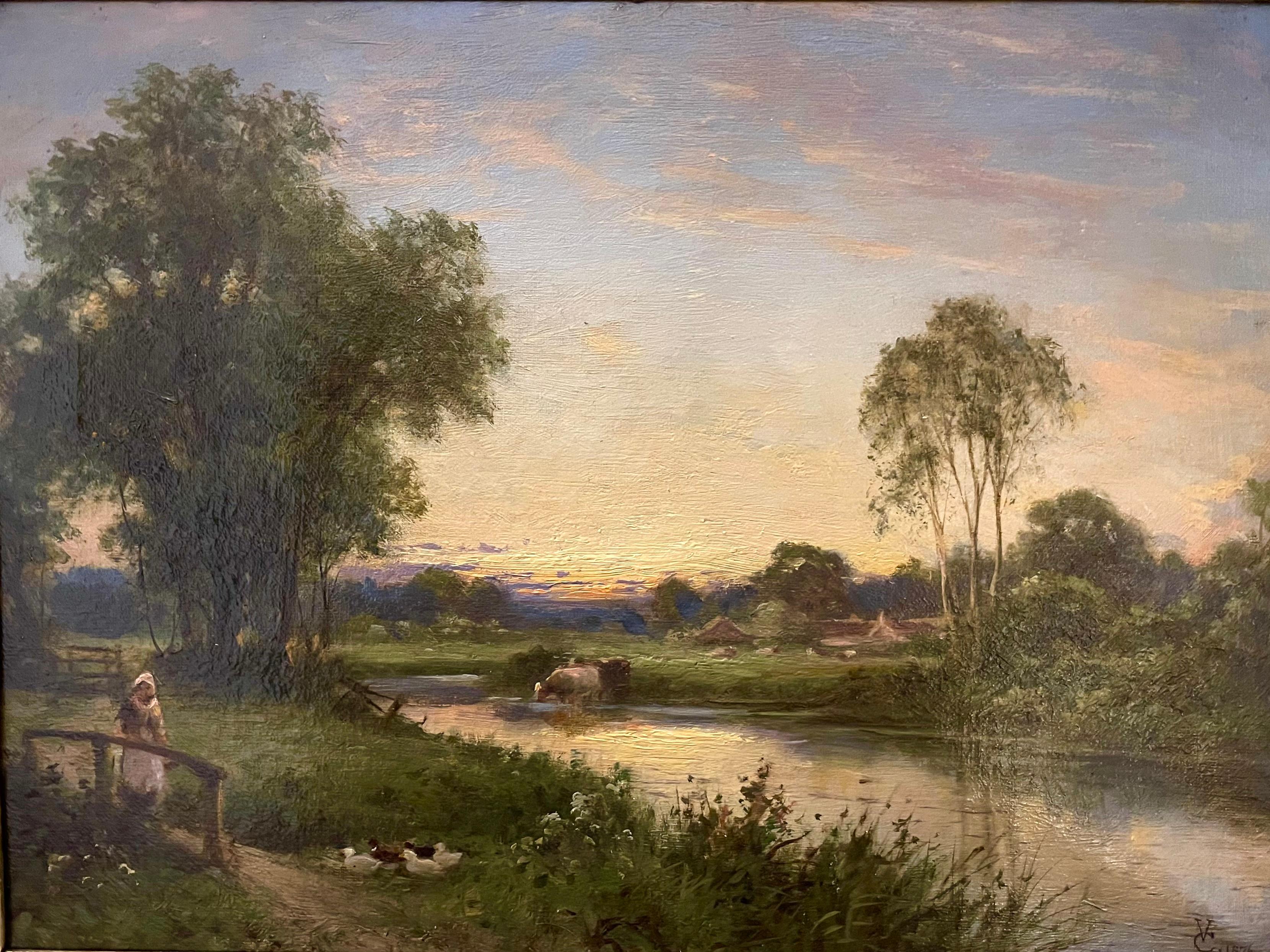 Shere, Surrey, paesaggio del XIX secolo olio su tela - Painting Scuola inglese di George Vicat Cole RA
