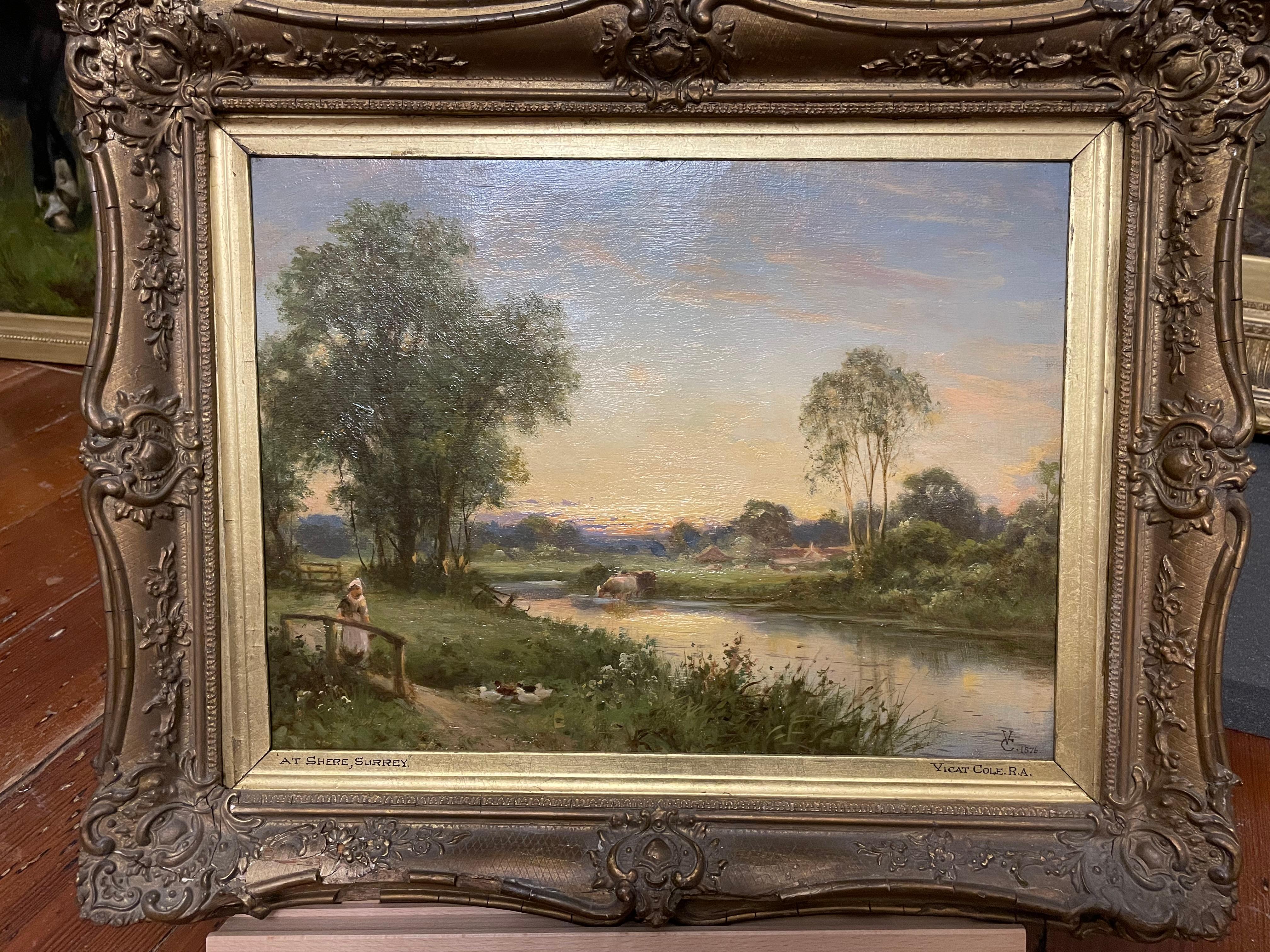Shere, Surrey, huile sur toile, paysage, 19e siècle - Marron Landscape Painting par George Vicat Cole RA