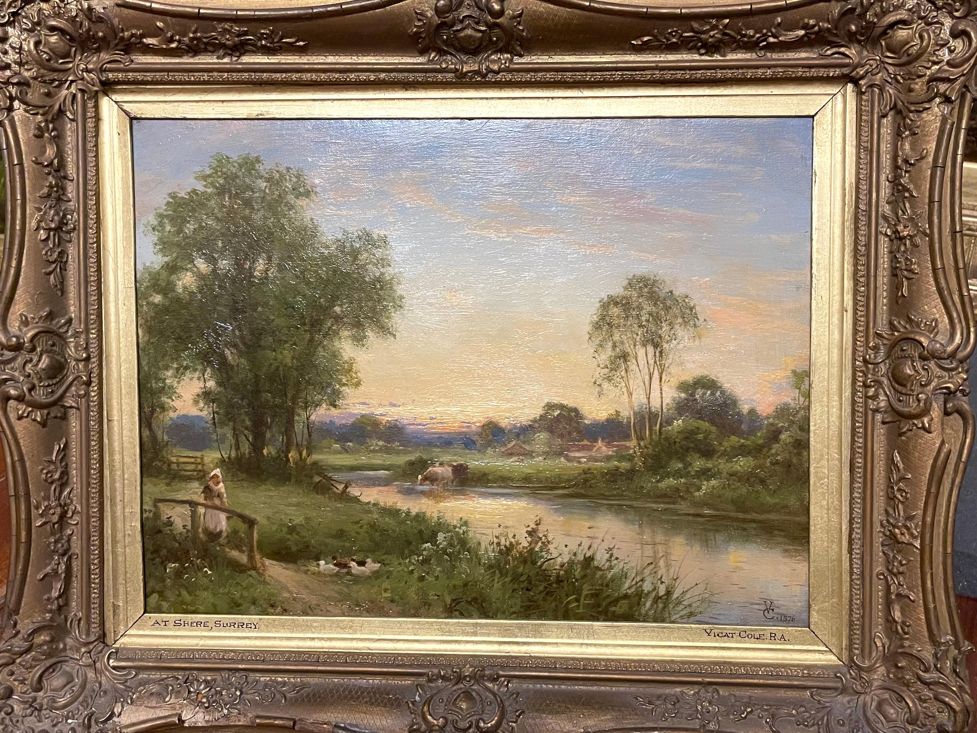 Landscape Painting George Vicat Cole RA - Shere, Surrey, huile sur toile, paysage, 19e siècle