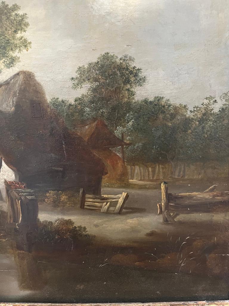Early 19th Century Norwich School oil painting of figures by a river 3