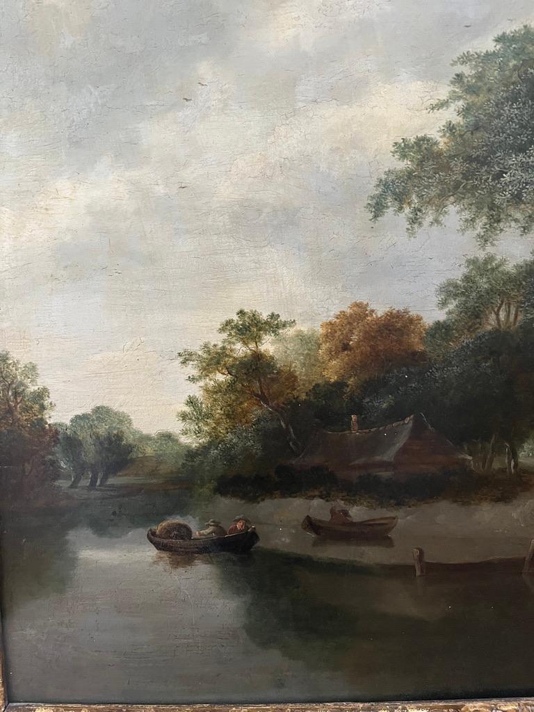 Early 19th Century Norwich School oil painting of figures by a river 1