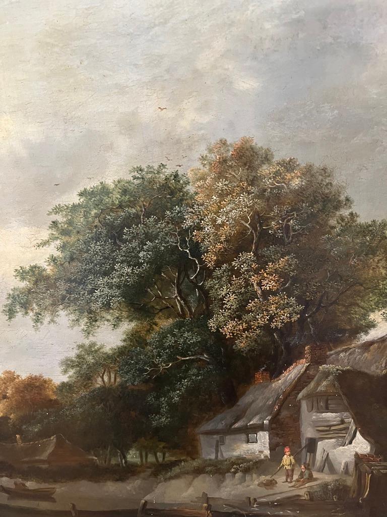 Early 19th Century Norwich School oil painting of figures by a river 2