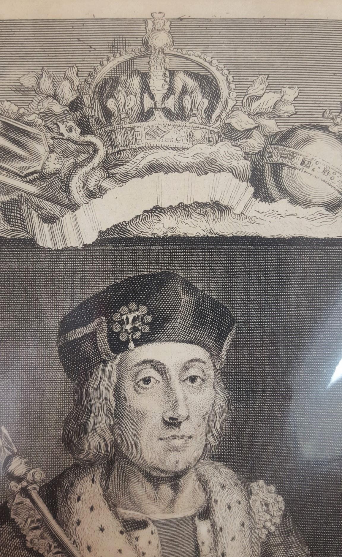 King Henry VII /// Old Masters Royal Family British Portrait Face Engraving Art - Gray Portrait Print by George Virtue