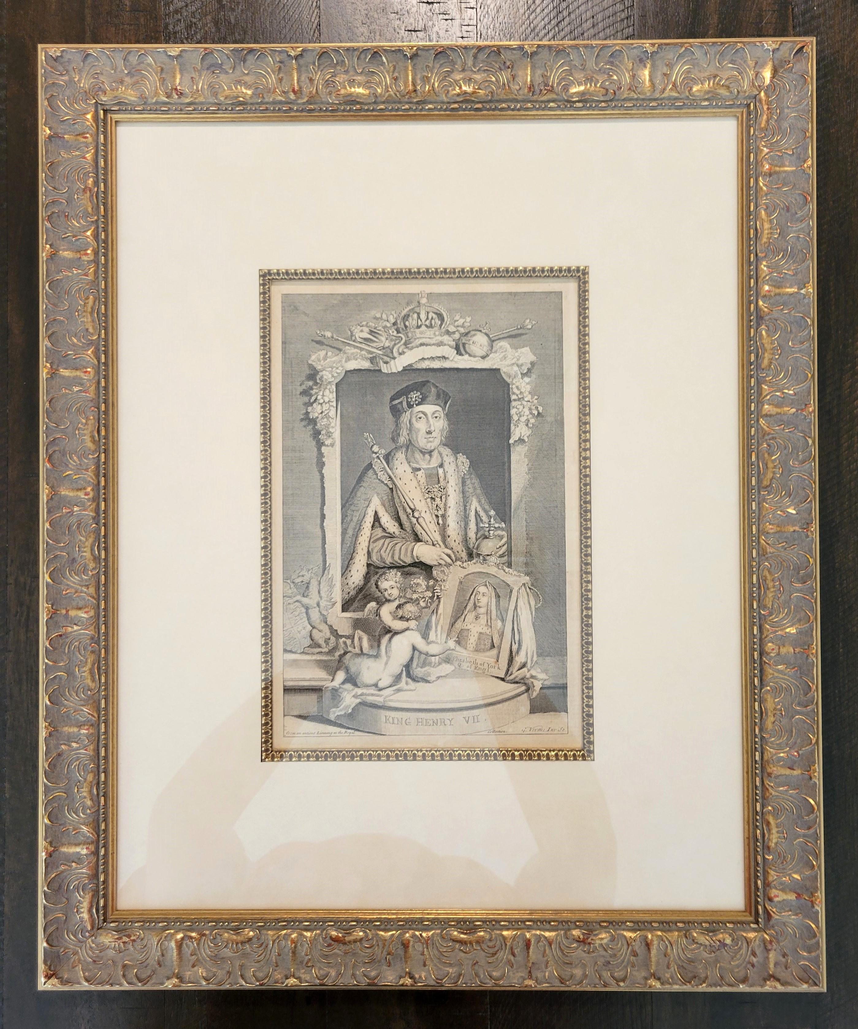 Rey Enrique VII /// Antiguos Maestros Familia Real Británica Retrato Rostro Grabado Arte - Print de George Virtue