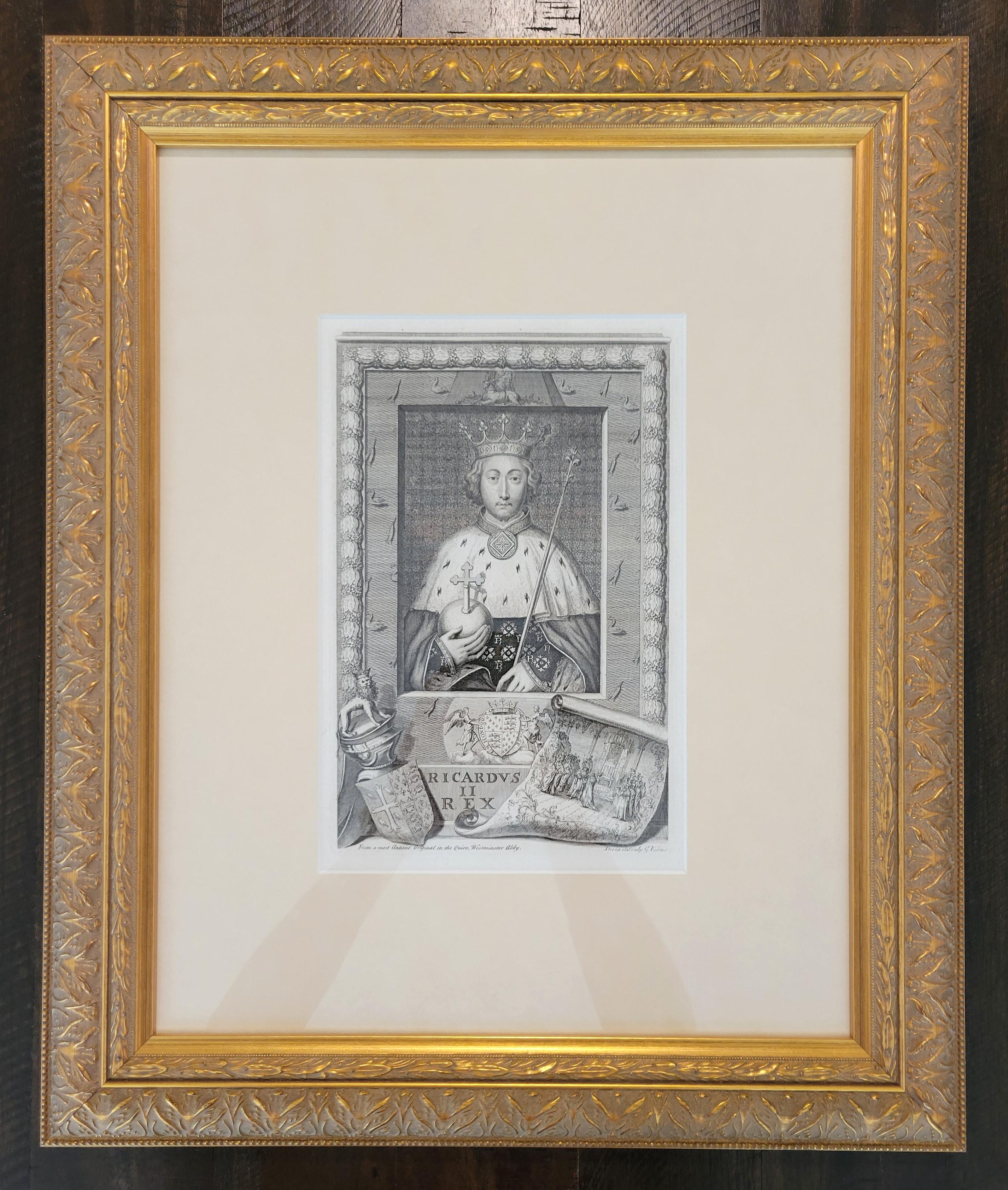 Rey Ricardo II /// Antiguos Maestros Retrato de la Familia Real Británica Grabado Arte - Print de George Virtue