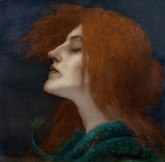 Lilith and the Snake, Oil on canvas femme fatale mythical portrait, Signed