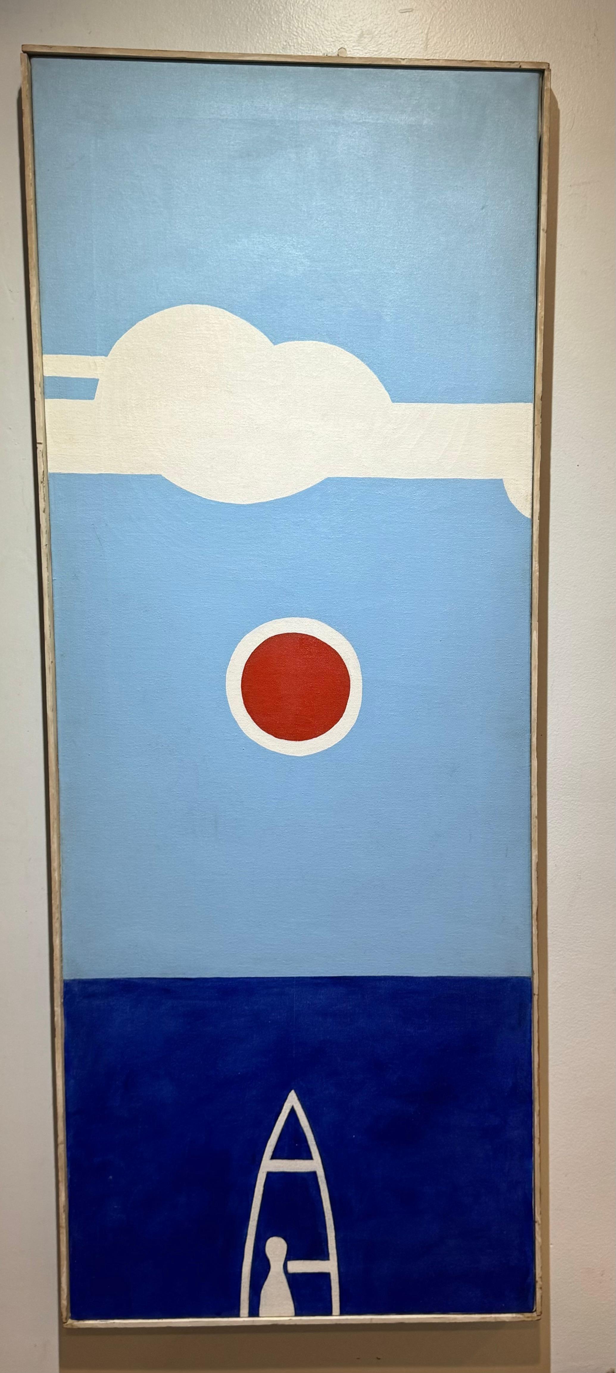 1967 American Minnesota Modernist Vertical Abstract Beach Boat Painting (Pittura astratta da spiaggia) - Abstract Painting Nero di George vranesh