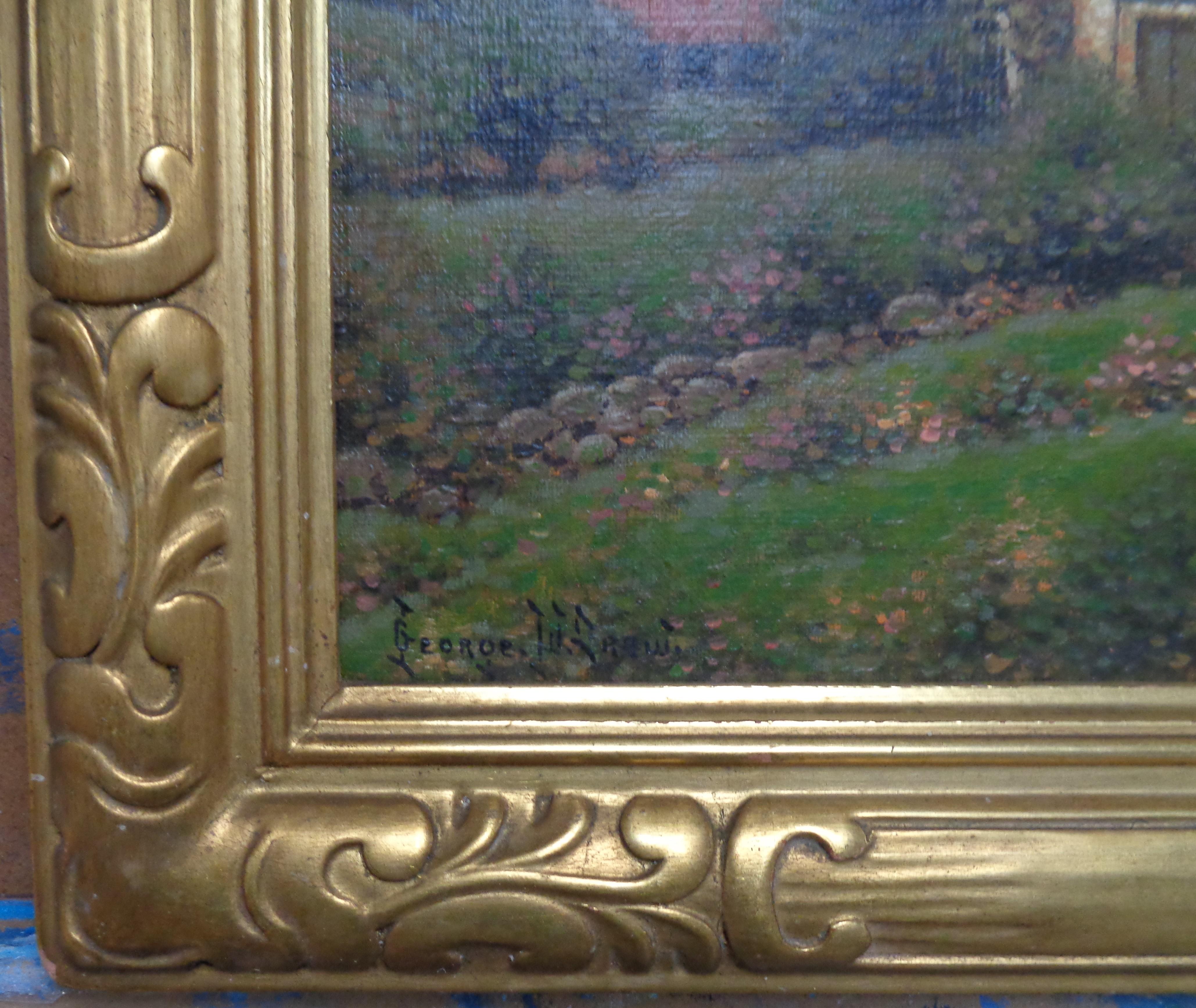 Oil Painting American Artist George W Drew 1875 - 1968 Cottage Scene Great Frame For Sale 4
