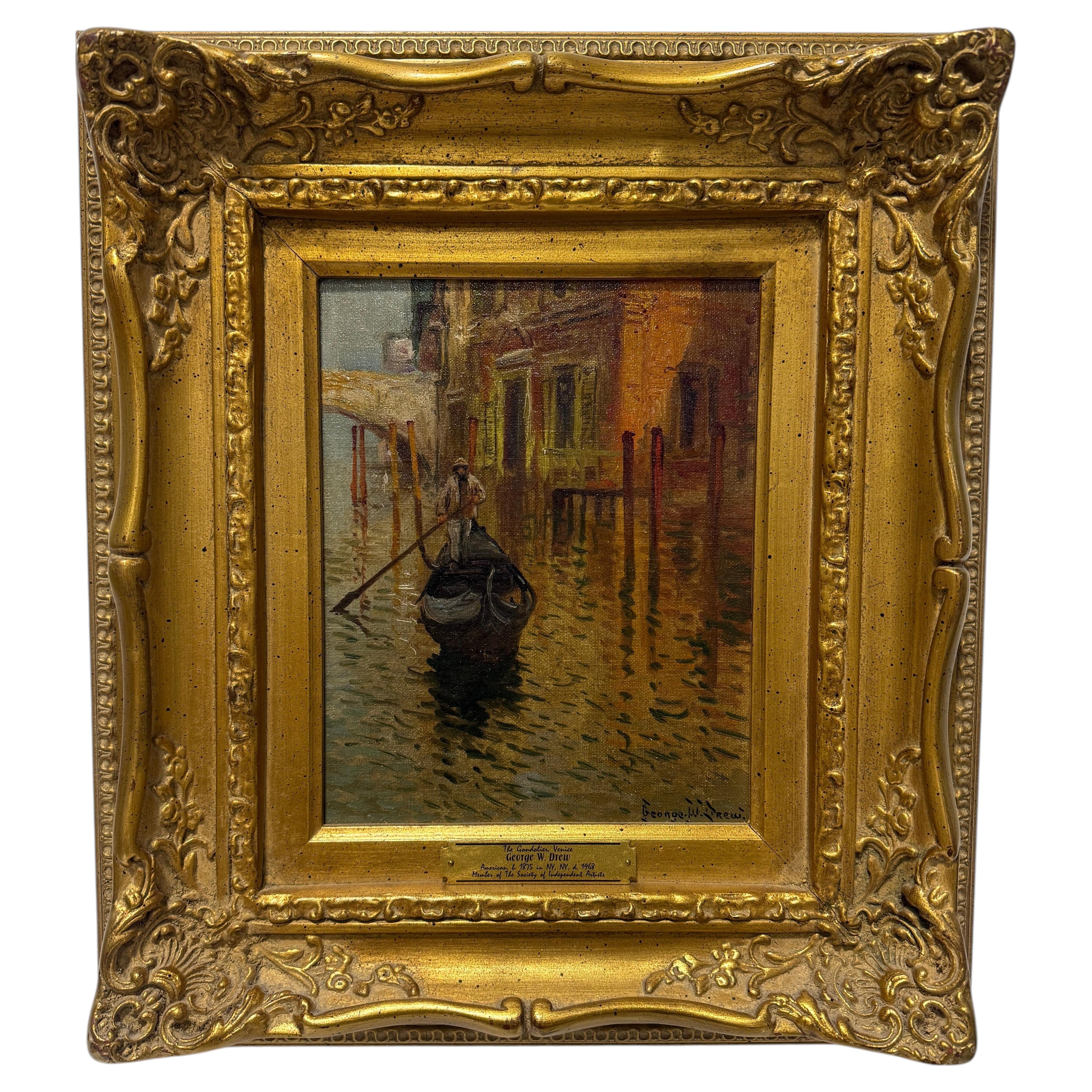 George W. Drew (American, 1875–1968) "The Gondolier Venice" Oil Painting