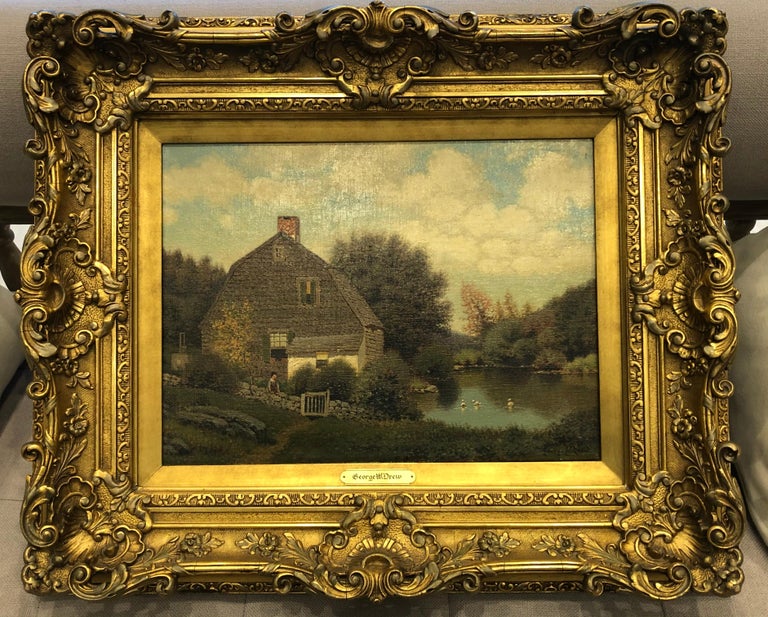 Farmhouse - Brown Landscape Painting by George W. Drew
