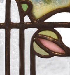 George W. Maher Prairie School Stained Glass Arched Hollyhock Window Pair, 1906