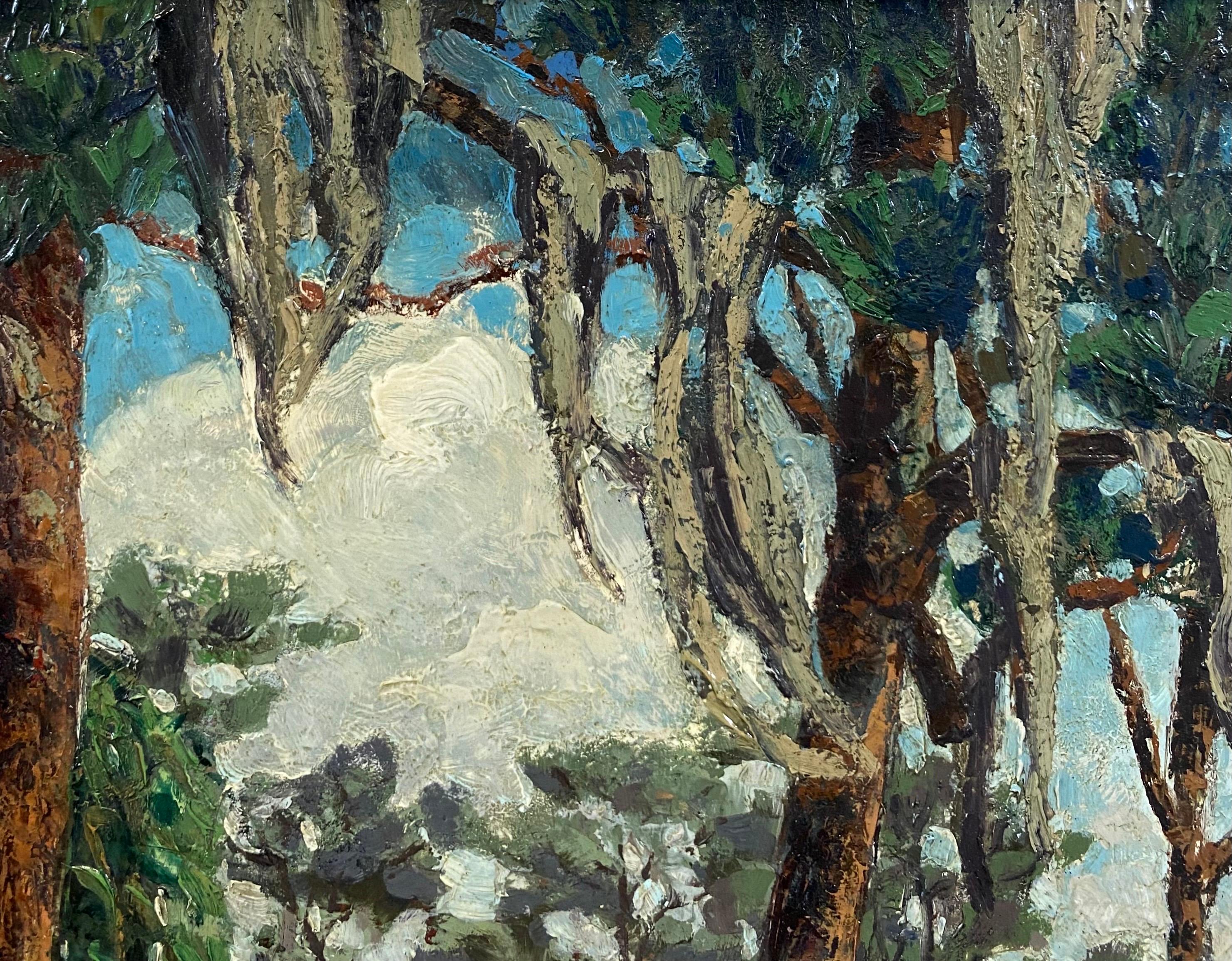 “Untitled (Low Country Home)” American Impressionist Spanish Moss South Carolina (Schwarz), Figurative Painting, von George Waller Parker