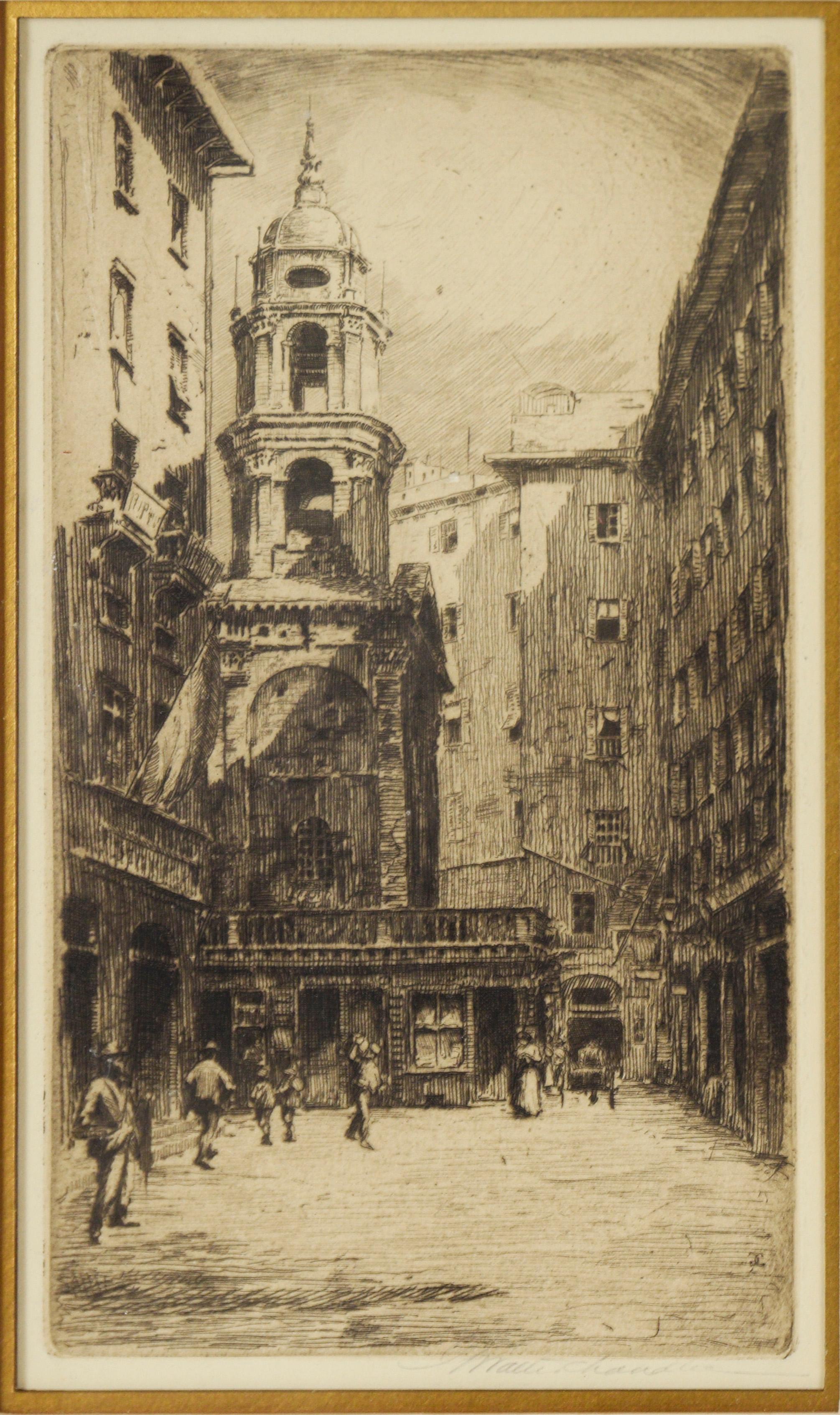 Iglesia de San Pedro en Banchi, Italia - 1908 Grabado original - Print de George Walter Chandler