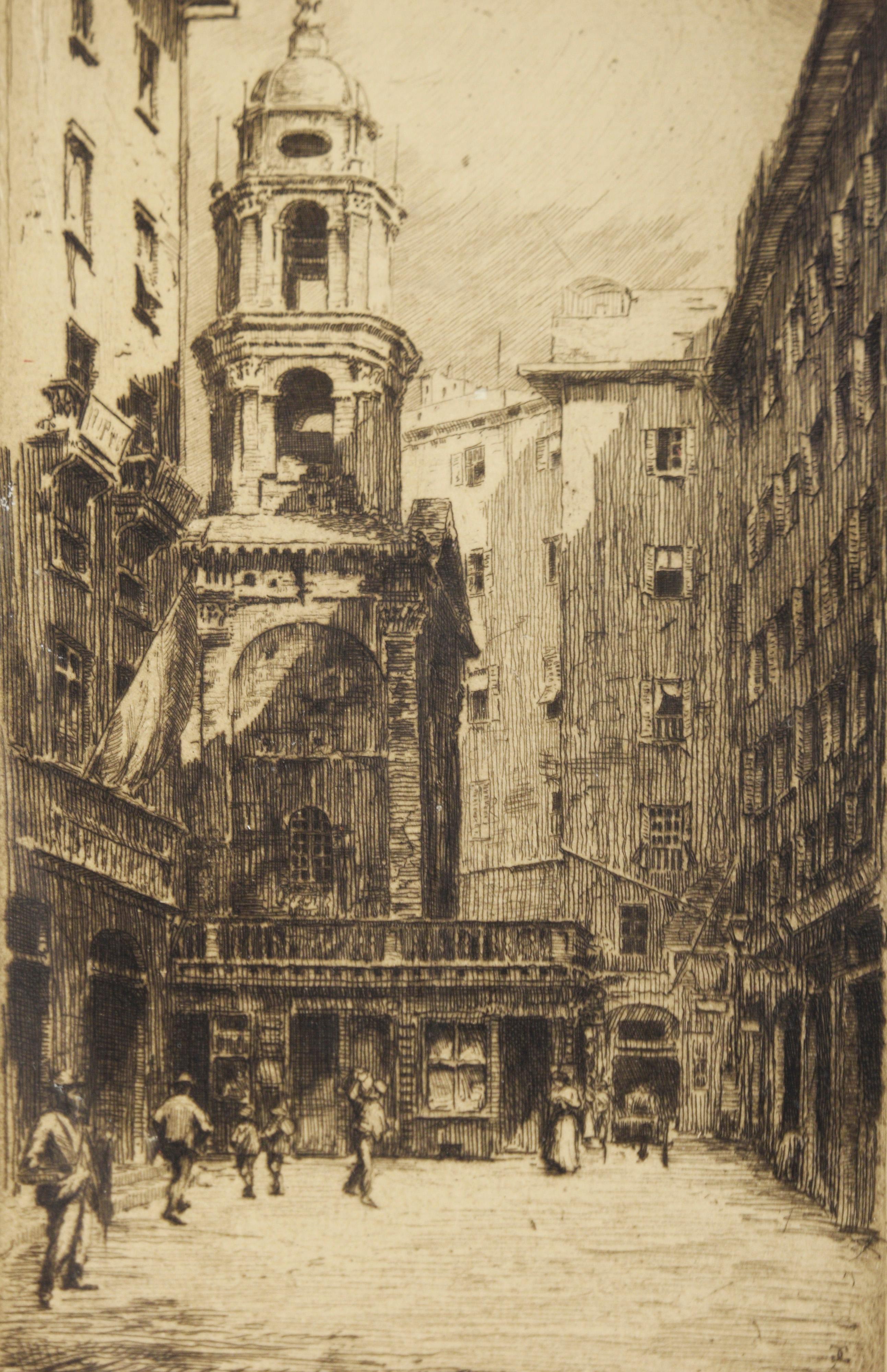 Iglesia de San Pedro en Banchi, Italia - 1908 Grabado original - Print Posimpresionista de George Walter Chandler