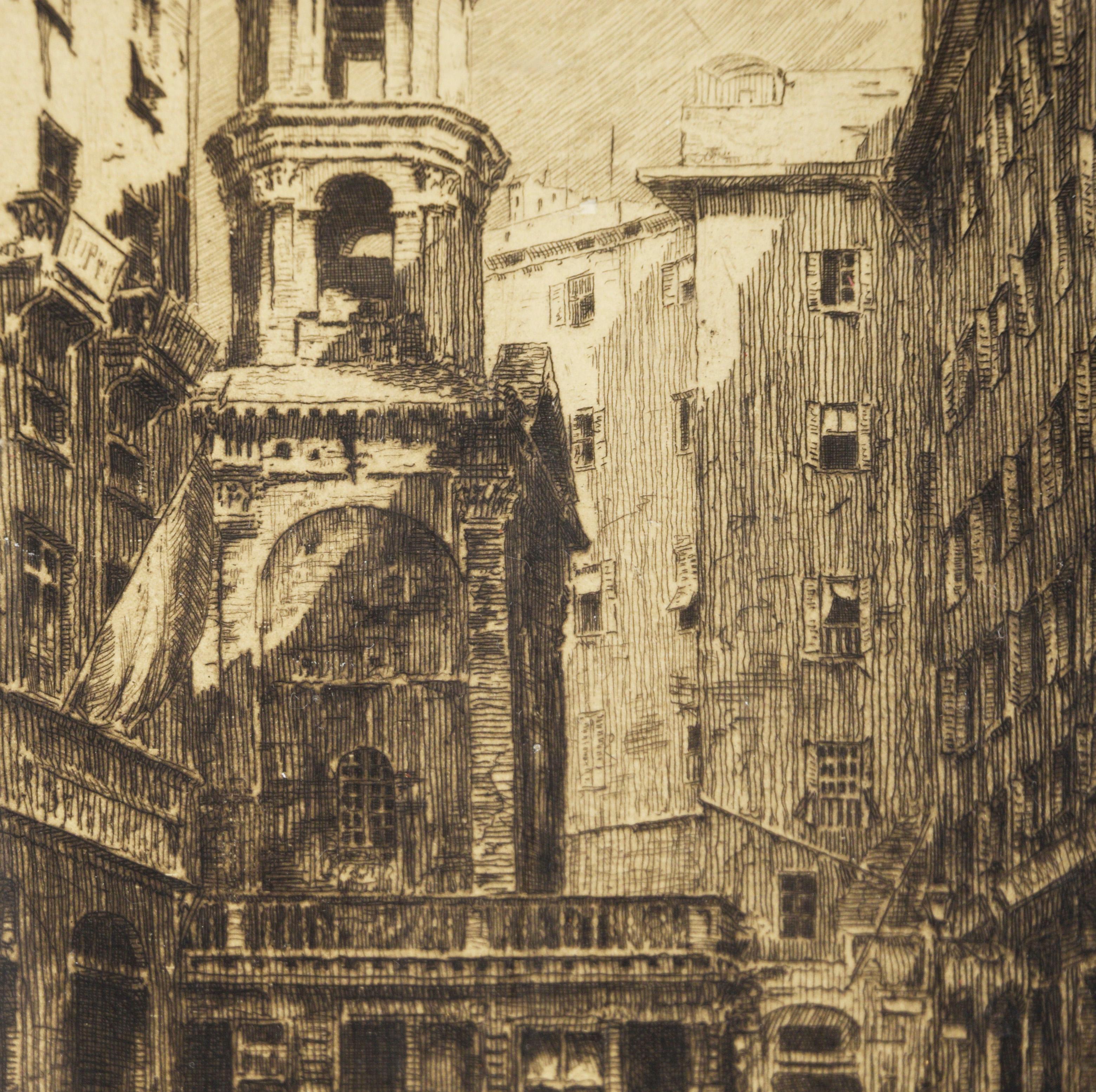 Iglesia de San Pedro en Banchi, Italia - 1908 Grabado original - Landscape Print Beige de George Walter Chandler