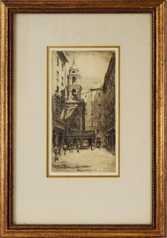 Iglesia de San Pedro en Banchi, Italia - 1908 Grabado original