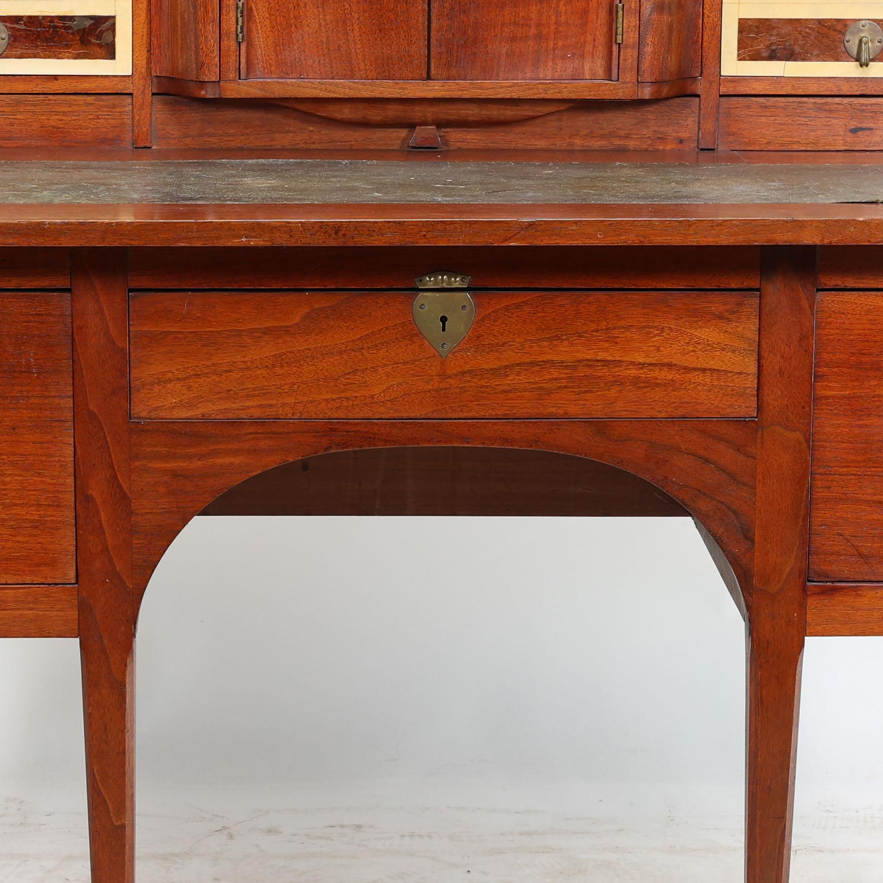 George Walton. Arts & Crafts Walnut Desk with Secret Drawers & Heart Escutcheons For Sale 3