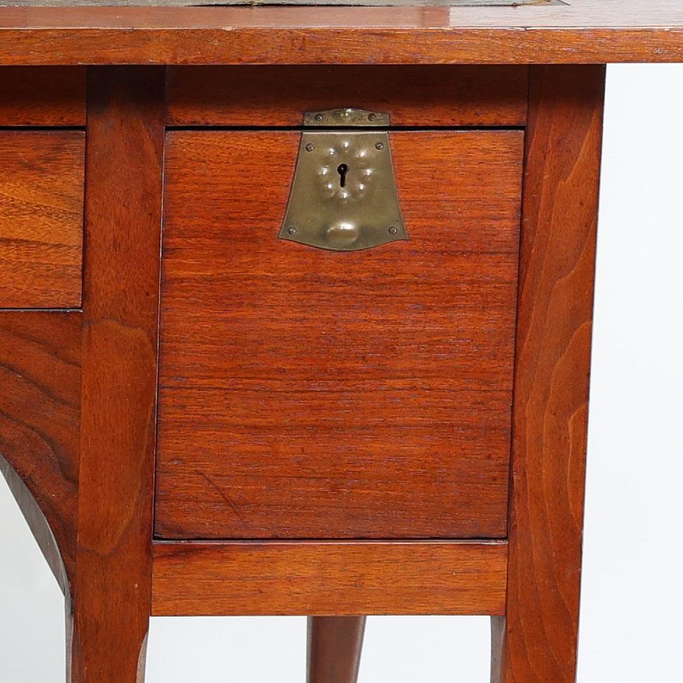 George Walton. Arts & Crafts Walnut Desk with Secret Drawers & Heart Escutcheons For Sale 4