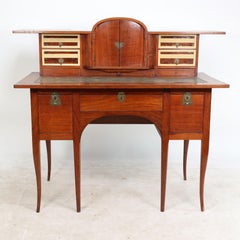 George Walton. Arts & Crafts Walnut Desk with Secret Drawers & Heart Escutcheons