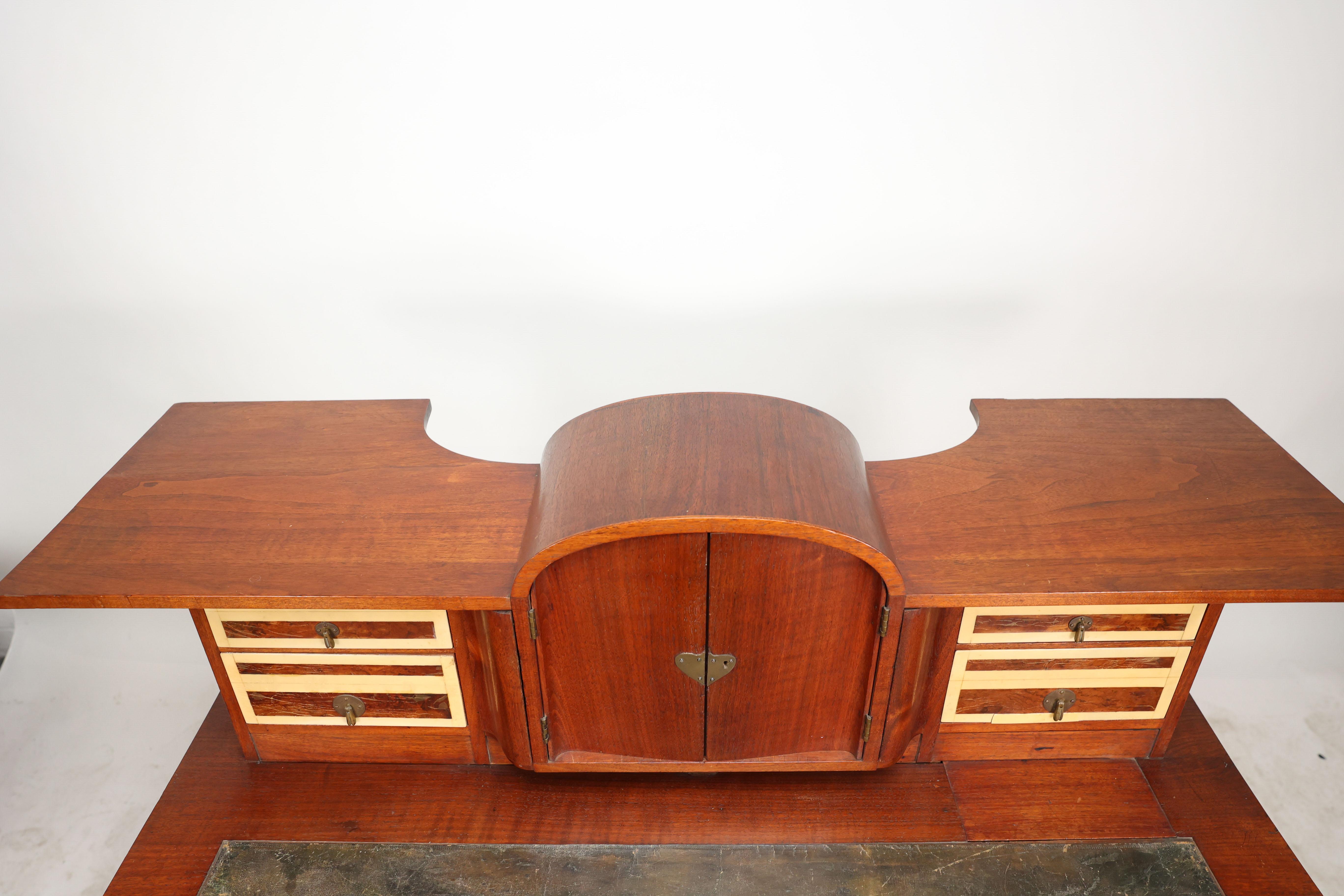 George Walton. Arts & Crafts Walnut Desk with Secret Drawers & Heart Escutcheons In Good Condition For Sale In London, GB