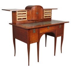Vintage George Walton. Arts & Crafts Walnut Desk with Secret Drawers & Heart Escutcheons