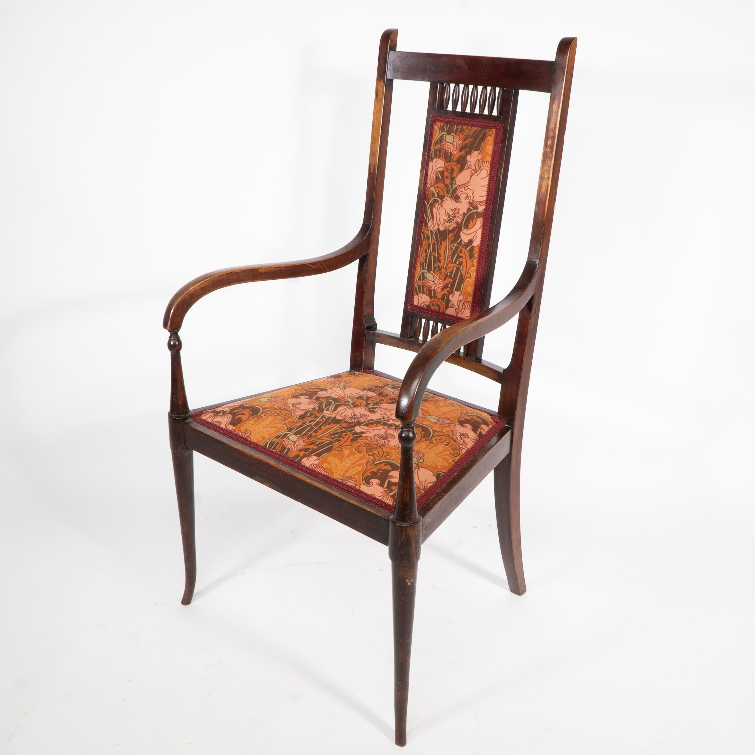 George Walton for John Rowntree's cafe. An Arts and Crafts walnut armchair In Good Condition For Sale In London, GB