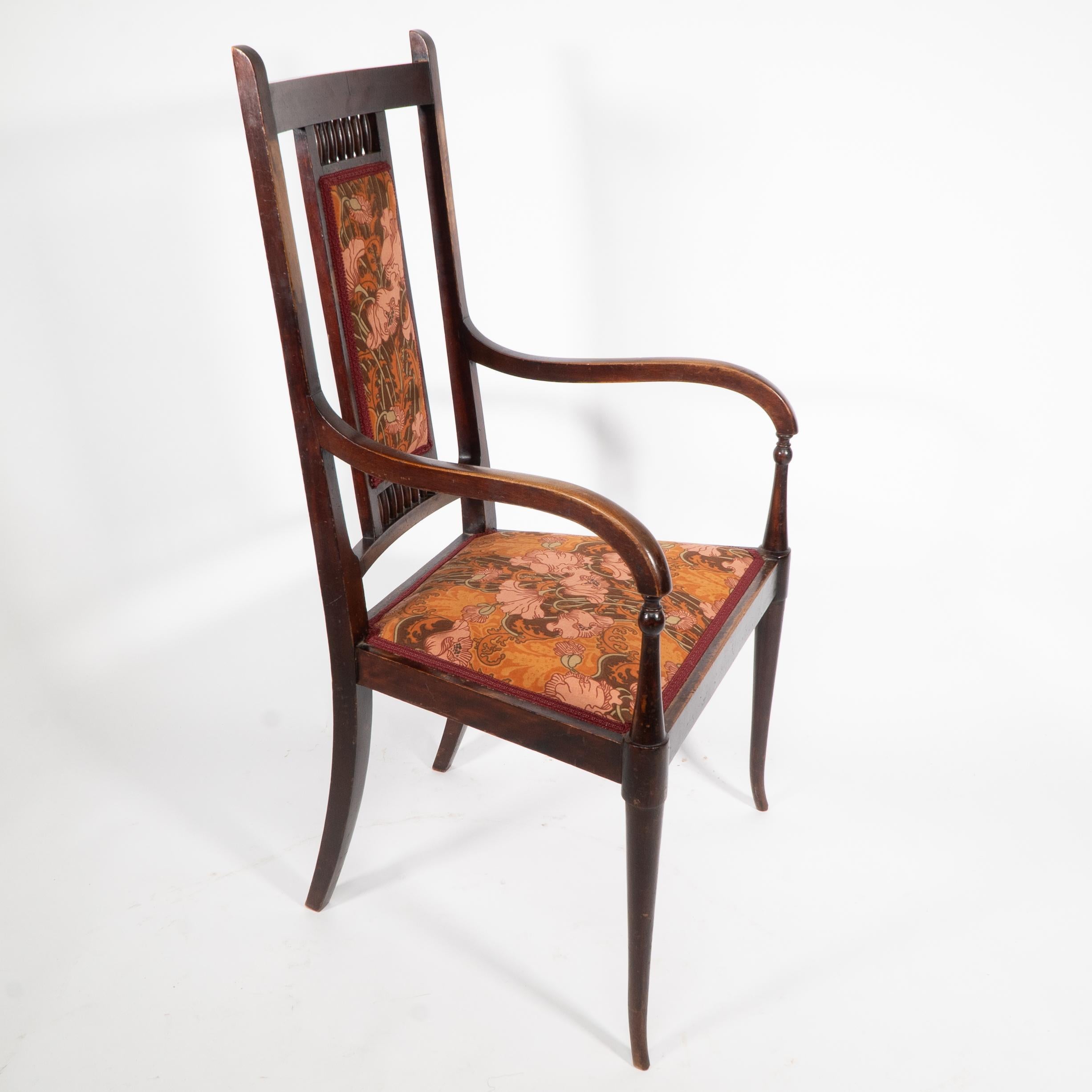 Late 19th Century George Walton for John Rowntree's cafe. An Arts and Crafts walnut armchair For Sale