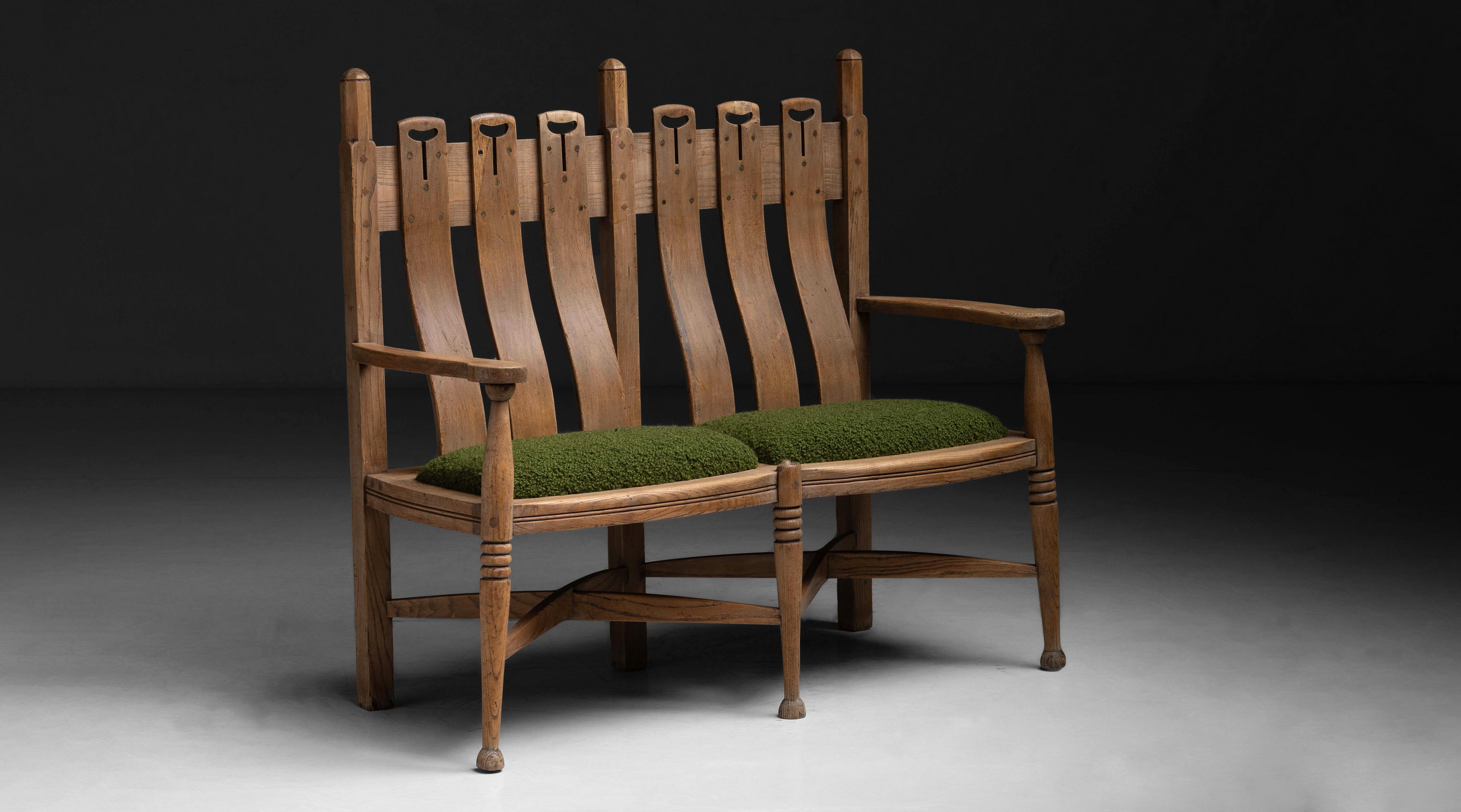 George Walton Settle

England circa 1880

Oak settle designed by George Walton, produced by William Birch of High Wycombe and retailed by Liberty of London, incredible original condition with scrubbed finish and cushions newly upholstered in Boucle