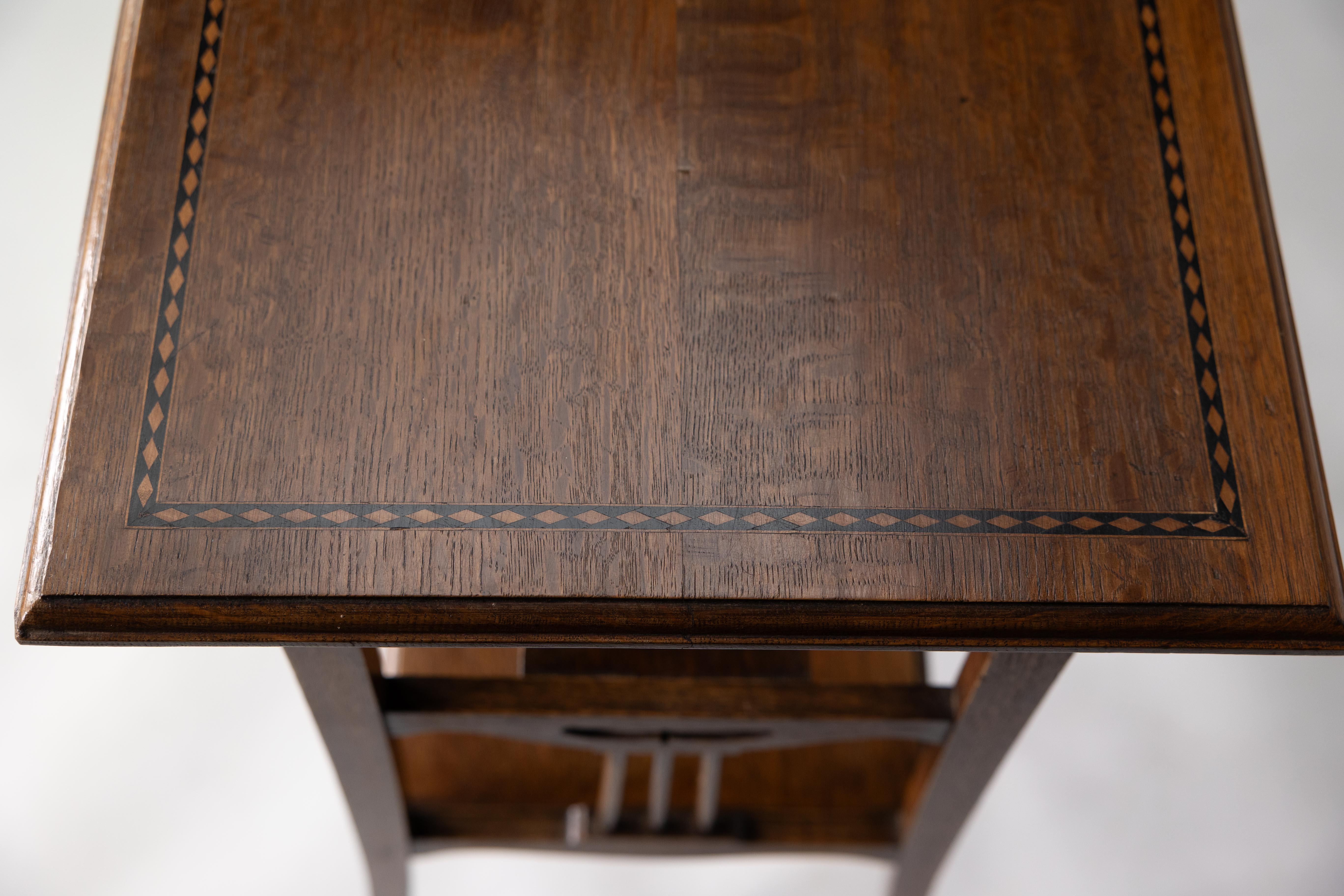 George Walton style of. A pair of Arts & Crafts inlaid oak side table 4