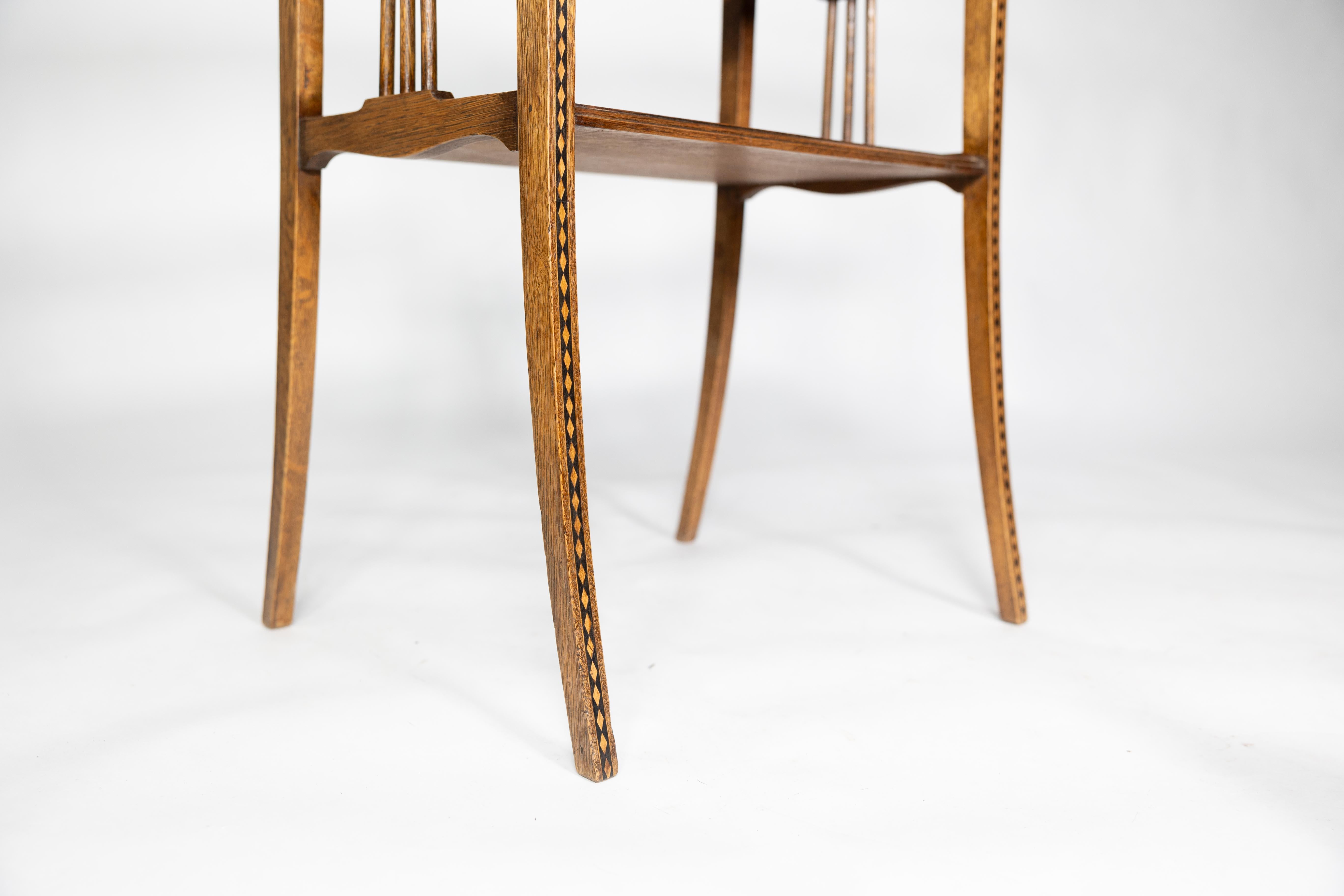 George Walton style of. A pair of Arts & Crafts inlaid oak side table 10