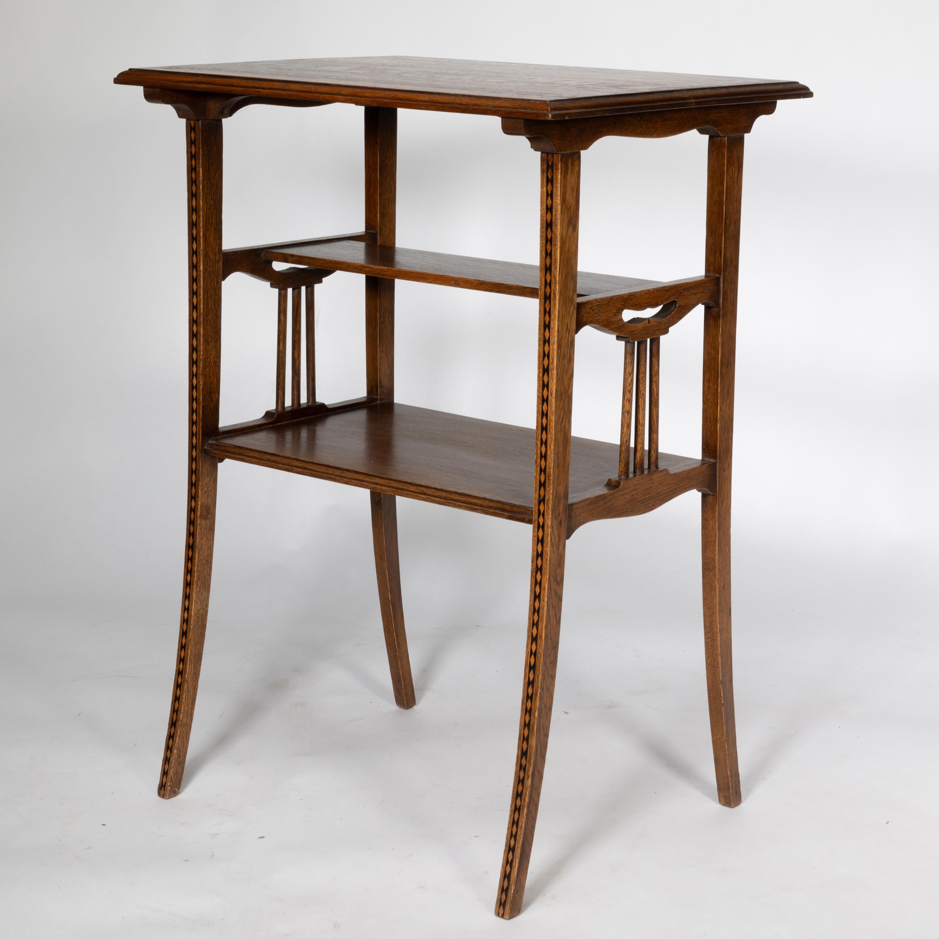 English George Walton style of. A pair of Arts & Crafts inlaid oak side table For Sale