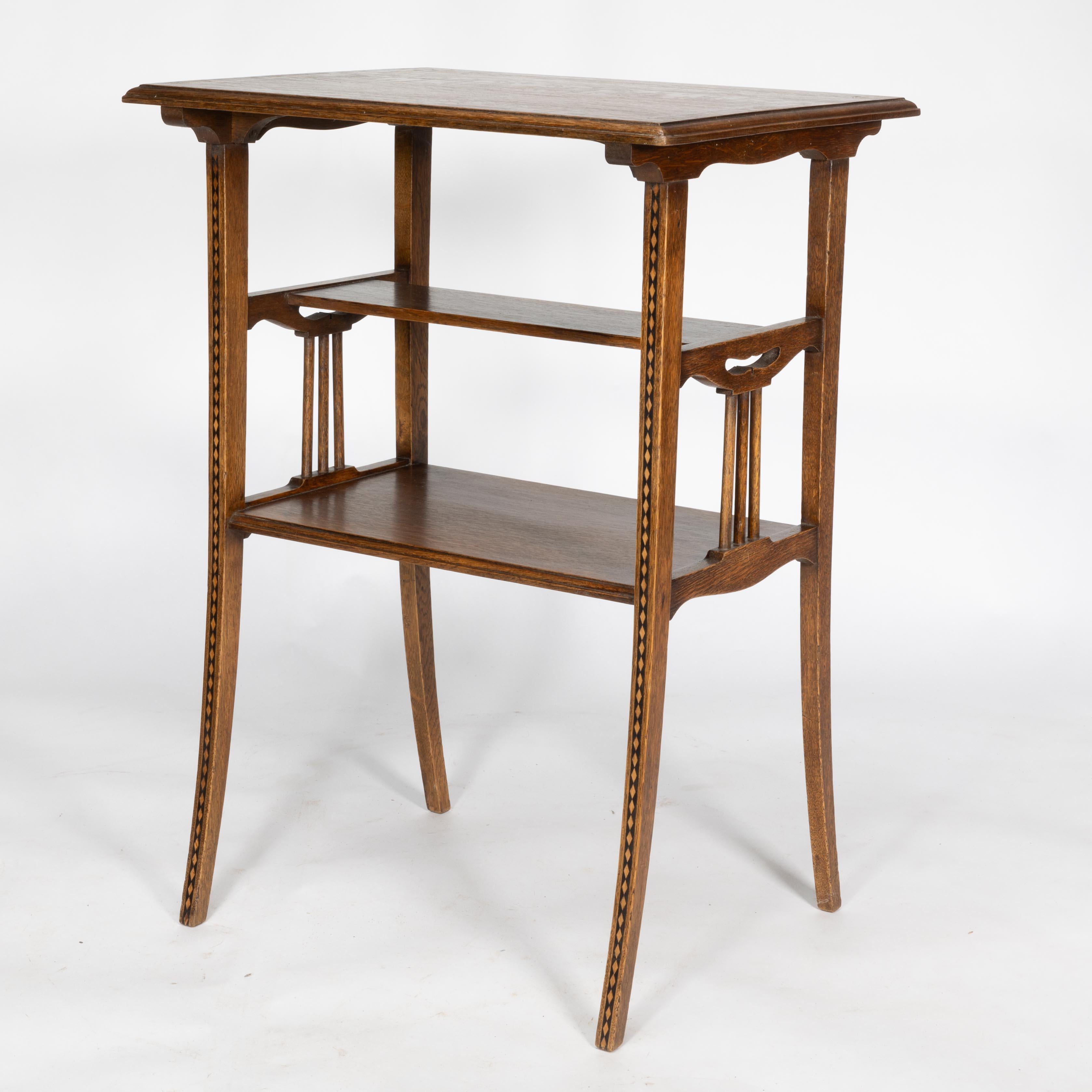 George Walton style of. A pair of Arts & Crafts inlaid oak side table 2