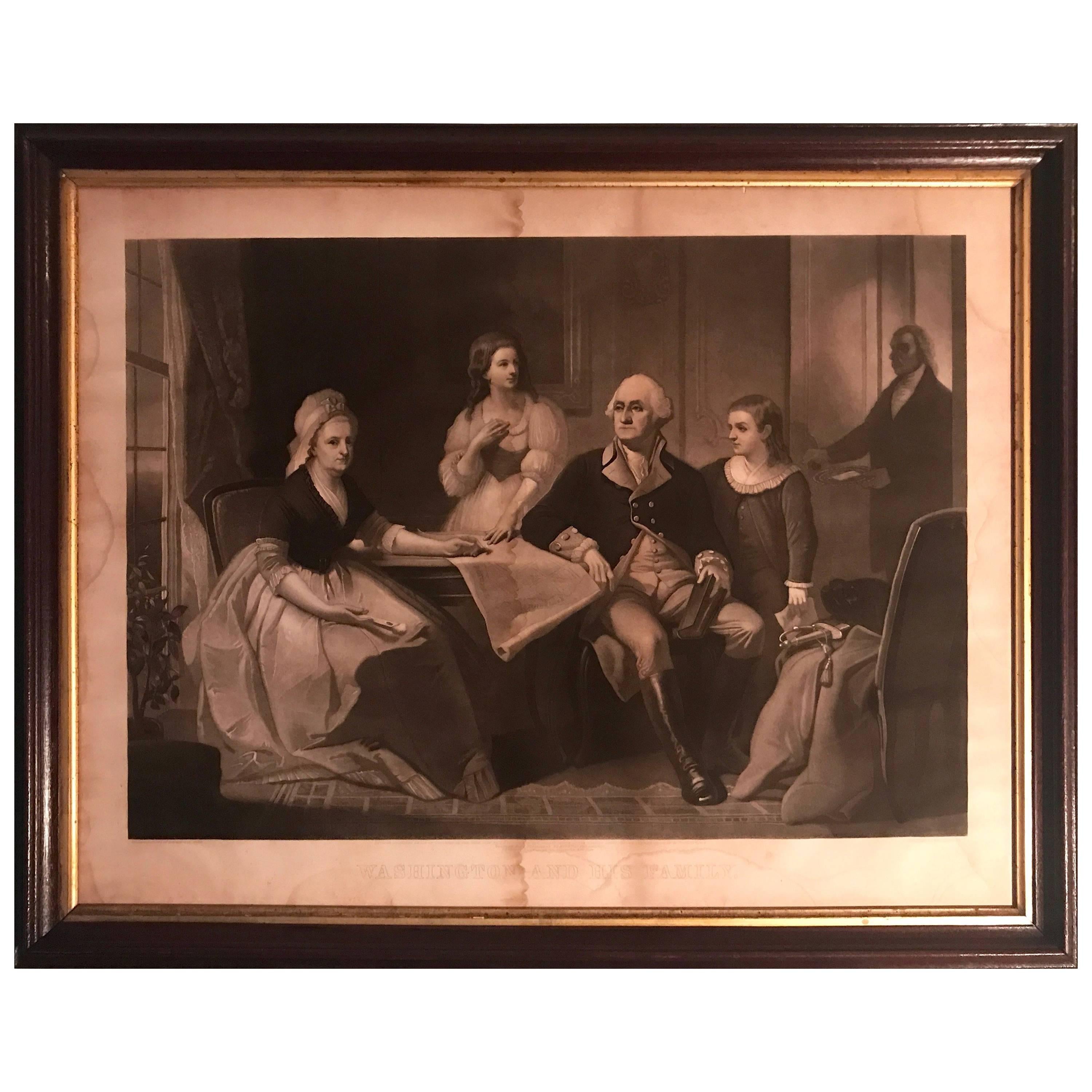 "George Washington and His Family", circa 1864 Framed Lithograph For Sale