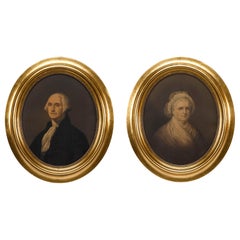 Antique George Washington and Martha Washington Portraits by E.C. Middleton, 1861