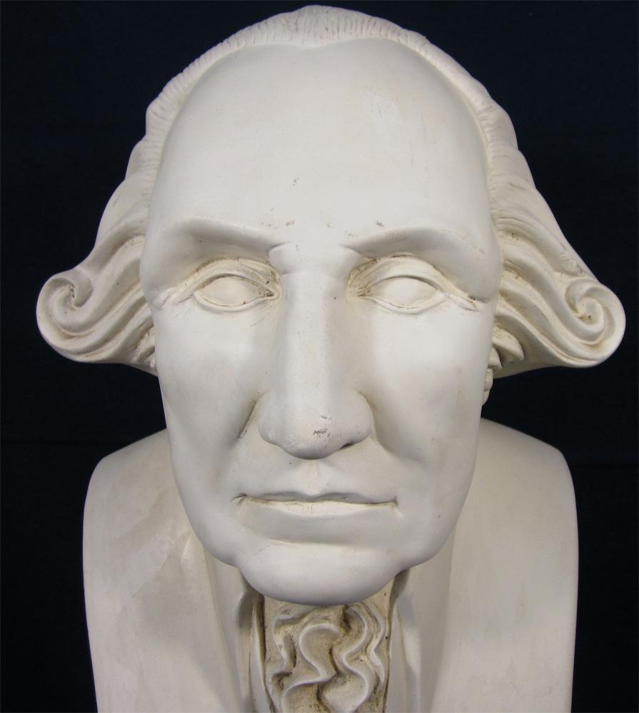 Faux marble bust of George Washington on a wooden base
Some minor but unimportant chips.
Weighs 16 kg.
Our eclectic stock crosses cultures, continents, styles and famous names.
    