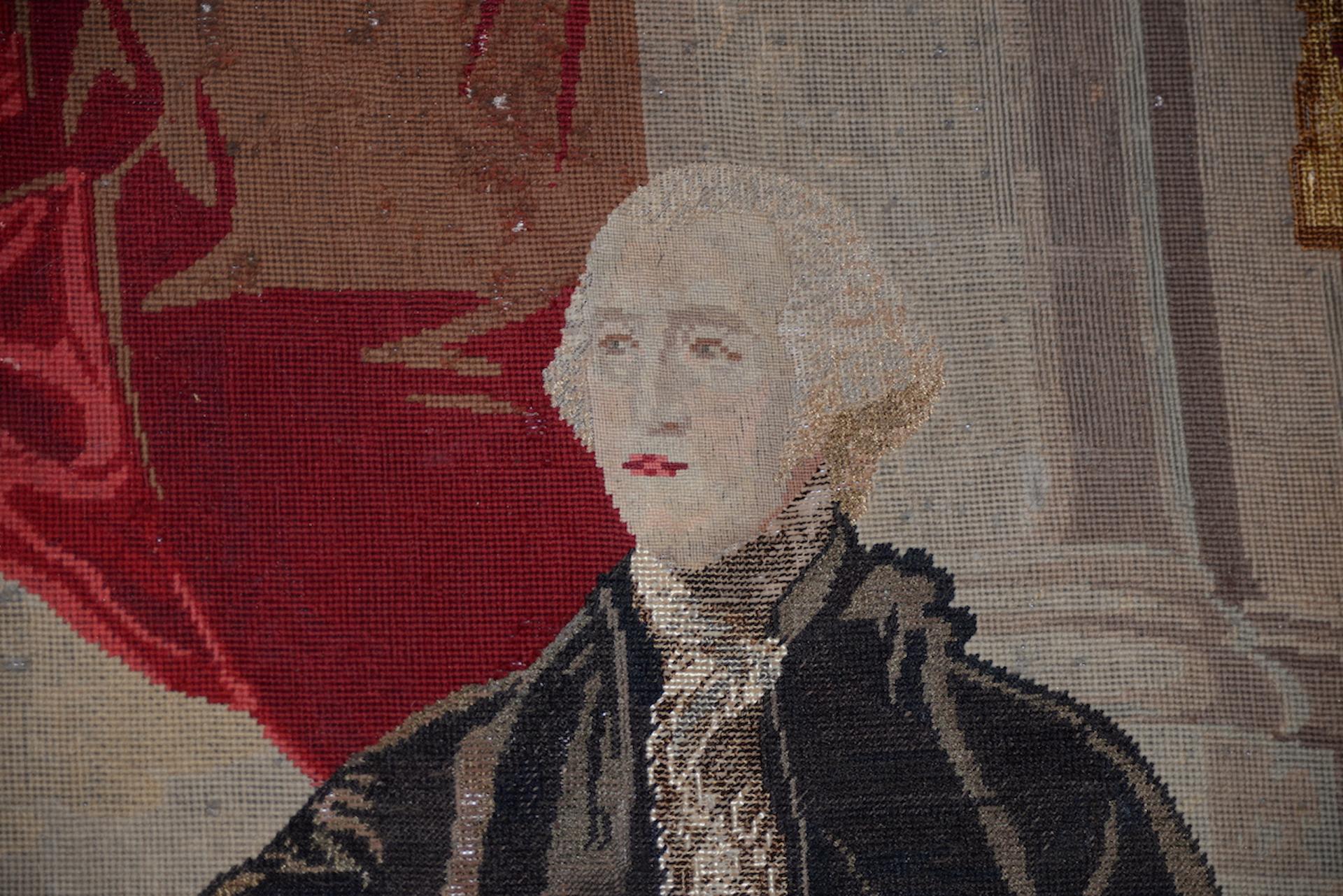 19th Century George Washington Hand Embroidered Tapestry, circa 1850s