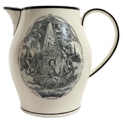 Antique George Washington Memorial Transfer Decorated Creamware Jug, Liverpool