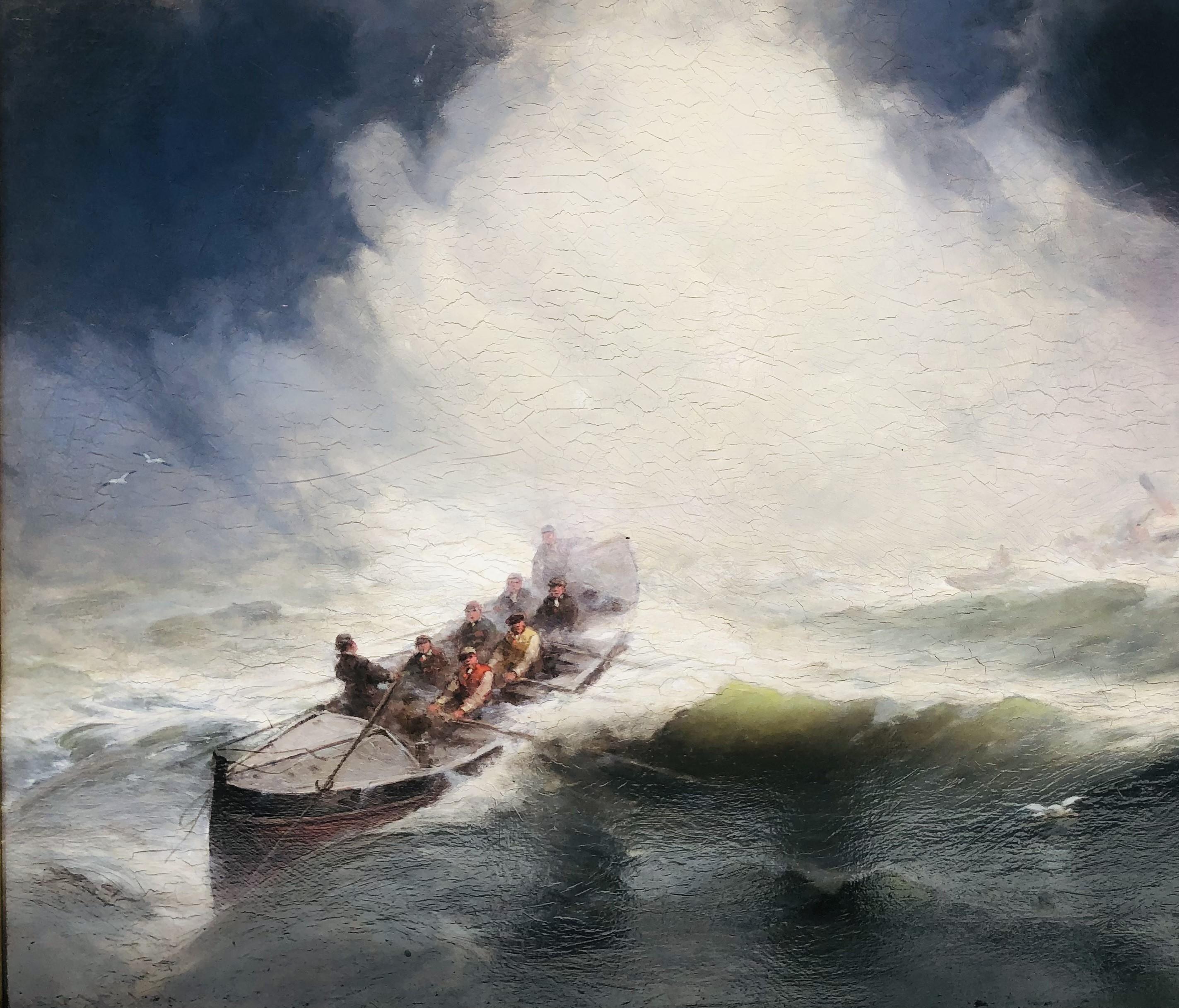 19th C New Jersey Surfmen Rescuing Foundering Ship - GW Nicholson - Hudson River School Painting by George Washington Nicholson